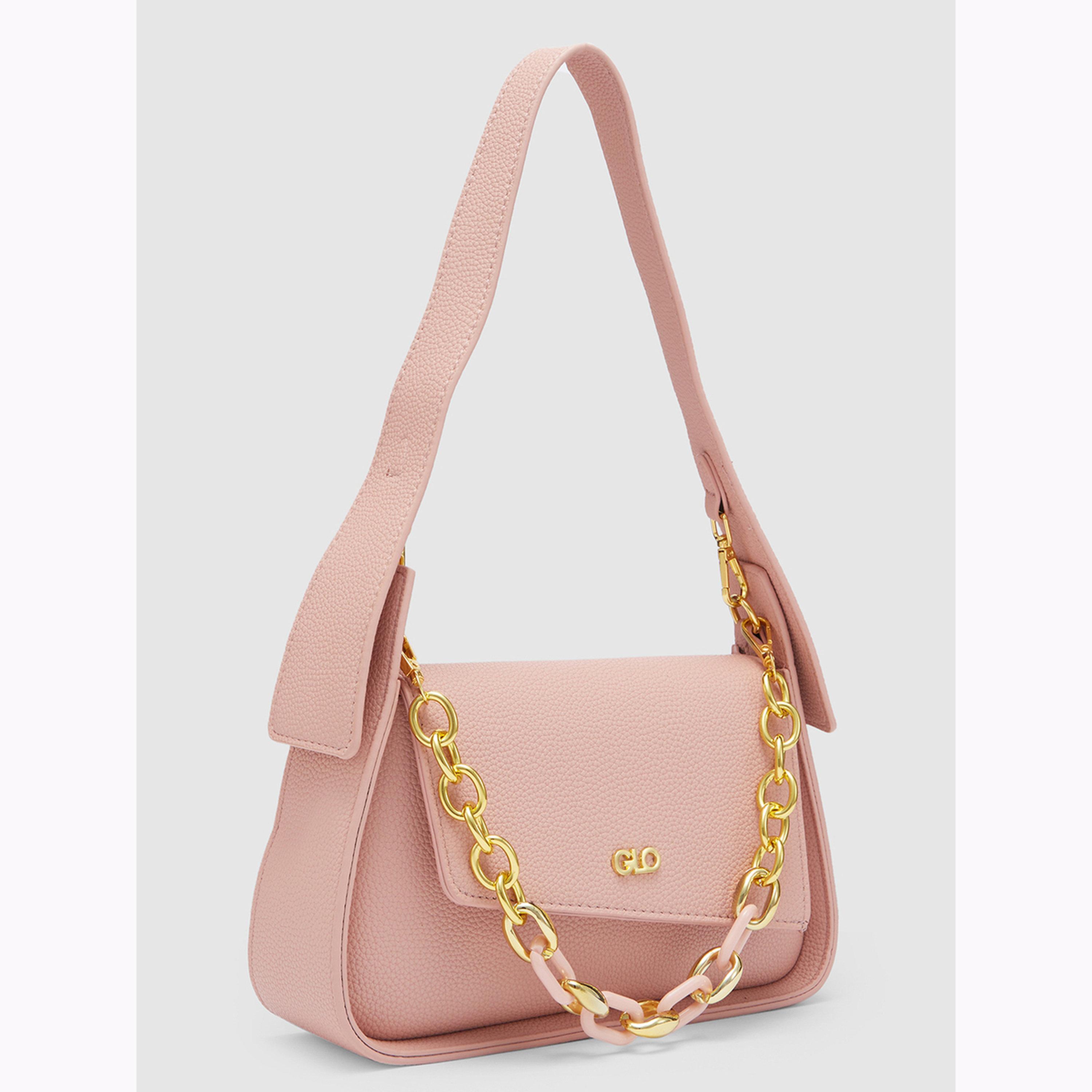 شنطة يد بتفاصيل بارزة الملمس وتفاصيل سلسلة لون وردي-women-bagsandwallets-handbags-image-3
