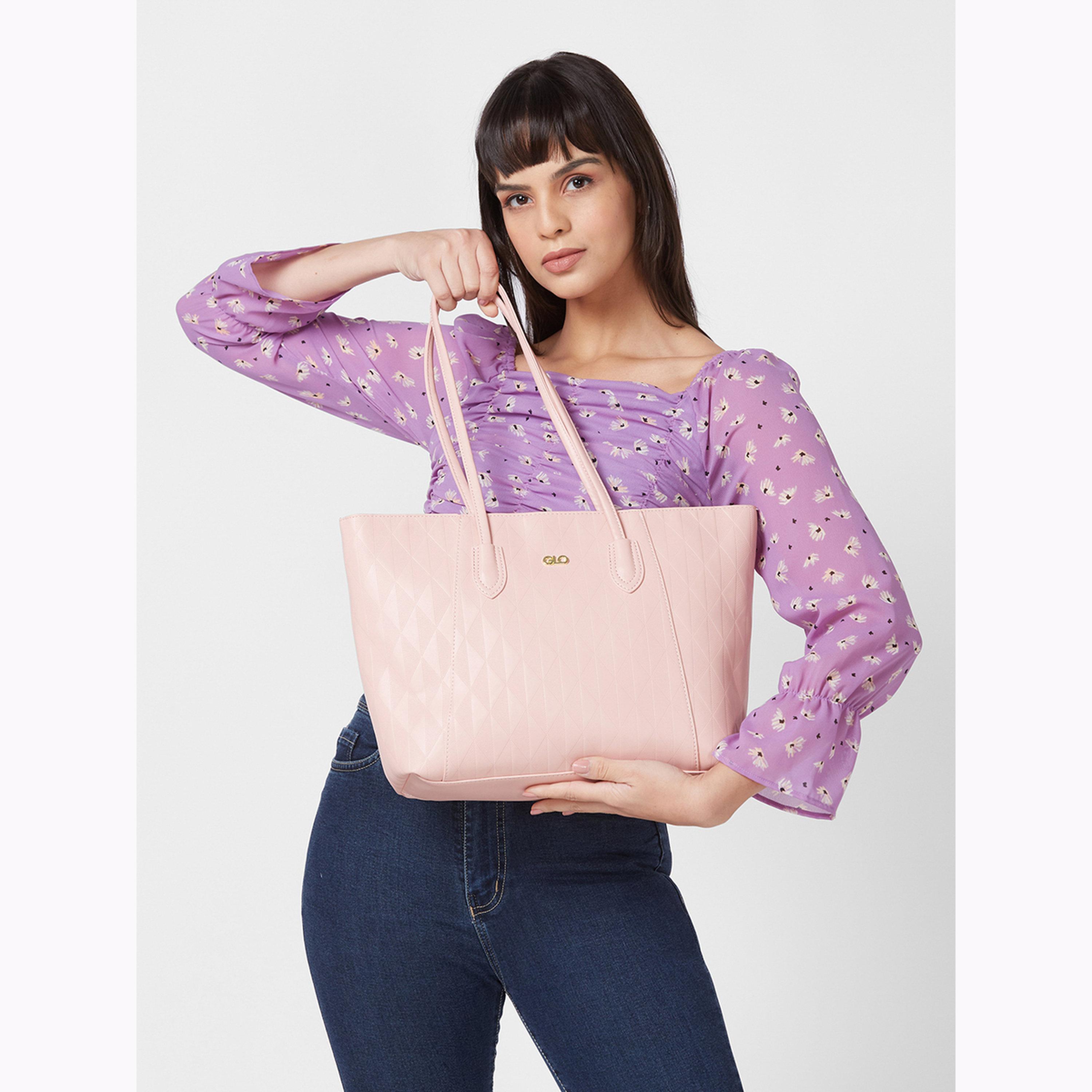 شنطة توت بتفاصيل بارزة الملمس وسحاب إغلاق لون وردي-women-bagsandwallets-handbags-image-2