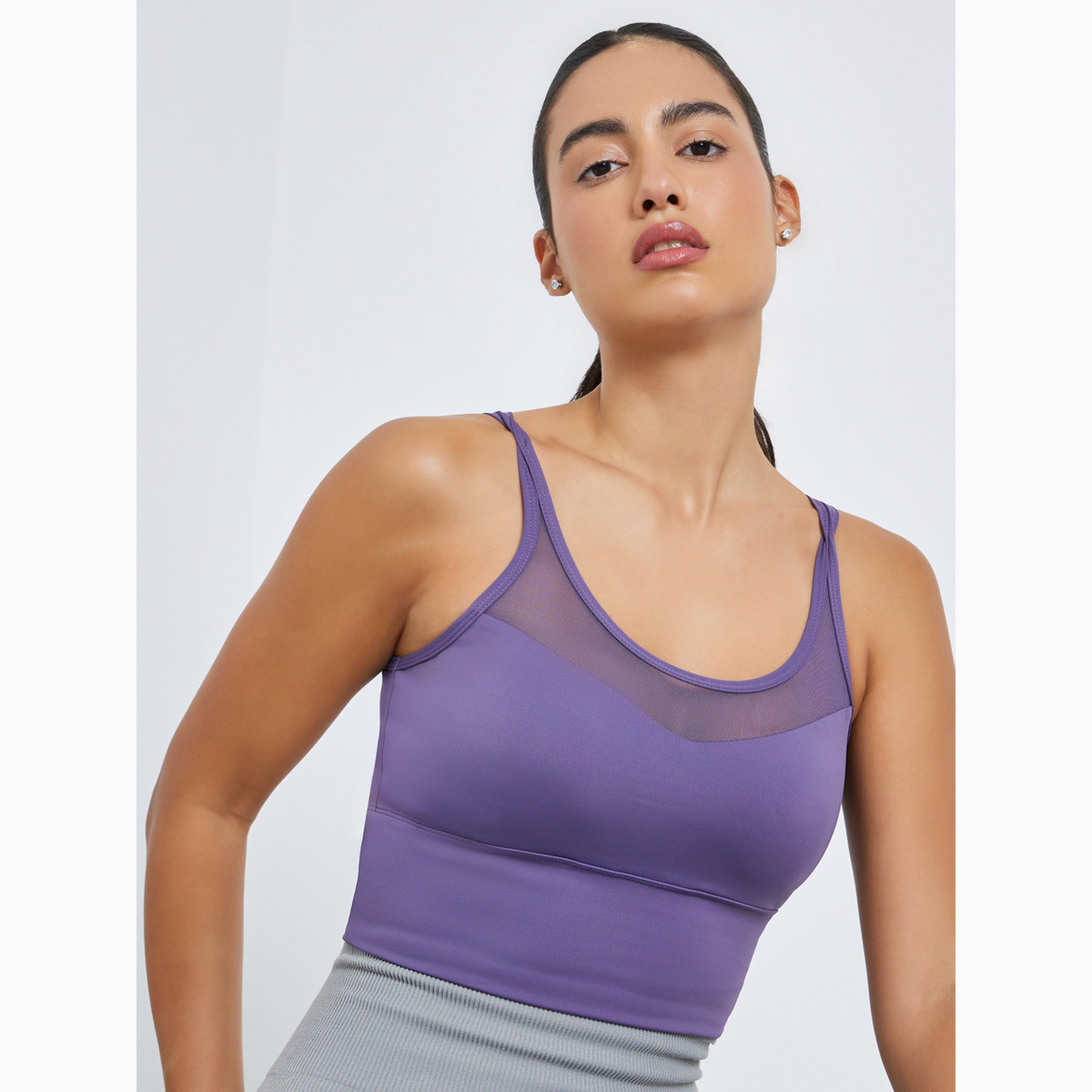 Styli Purple Mesh Back Cross Over Peep Sports Bra - Medium Support-women-clothing-sportswearandactivewear-sportsbras-image-1