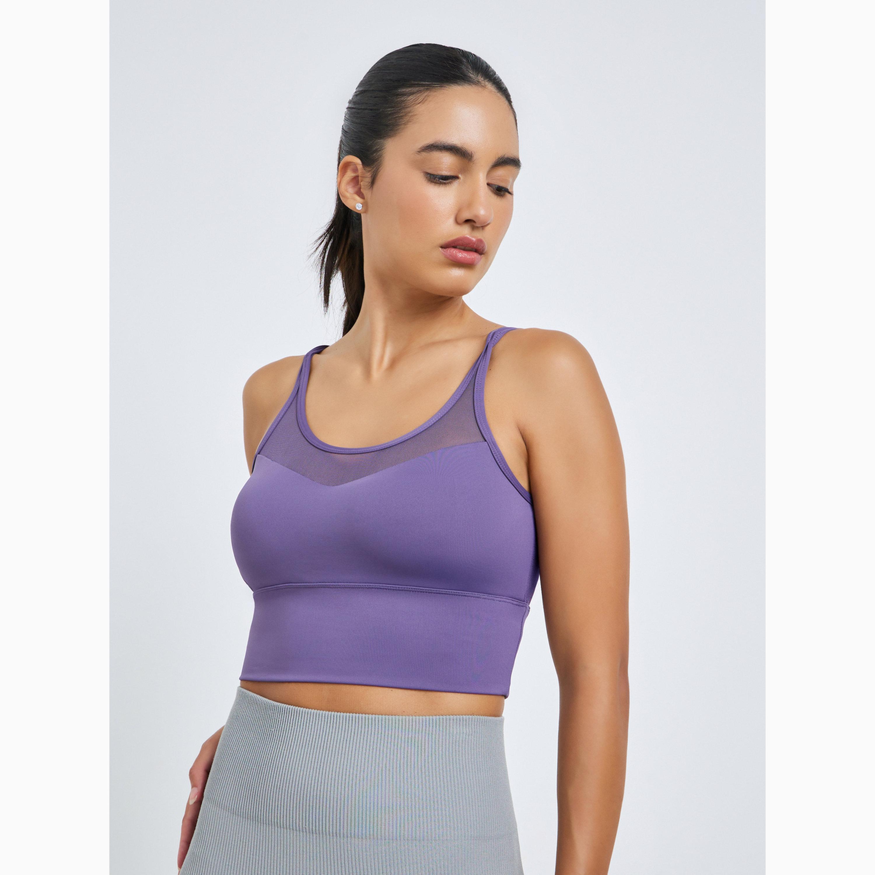 Styli Purple Mesh Back Cross Over Peep Sports Bra - Medium Support-women-clothing-sportswearandactivewear-sportsbras-image-3