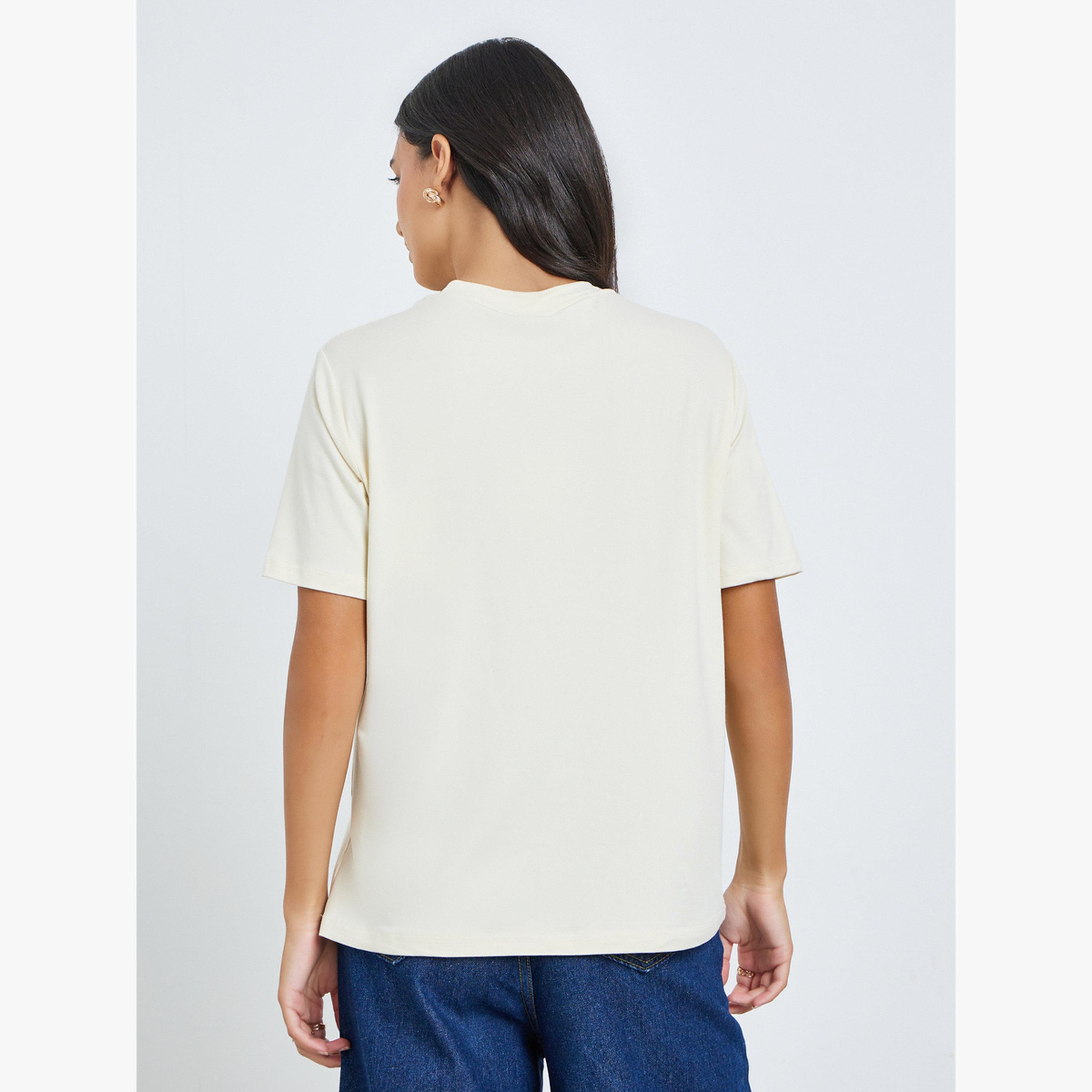 Styli Beige Floral Graphic Print T-Shirt-women-clothing-tshirts-image-4