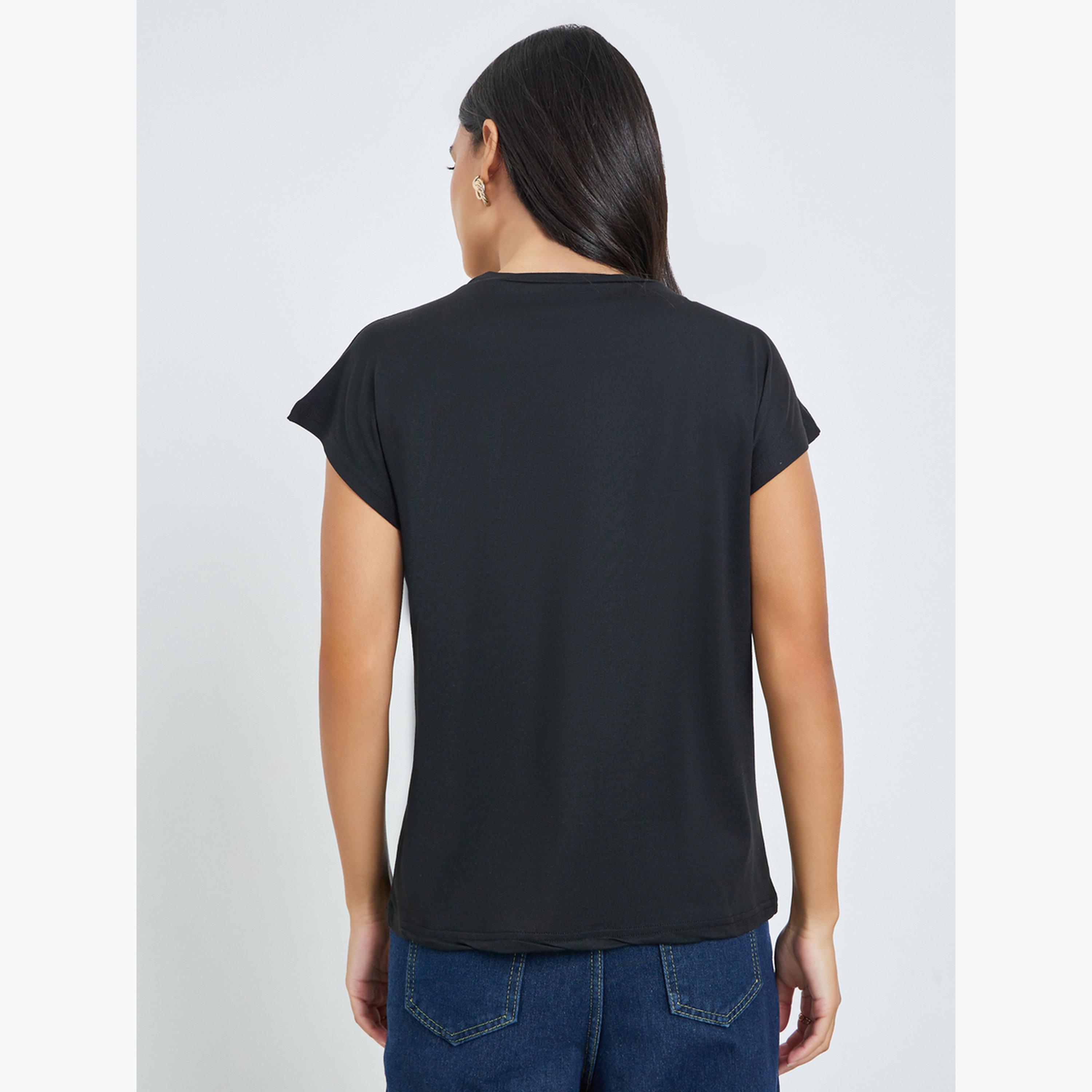 تيشيرت بطبعة زهور وأكمام قصيرة ممتدة-women-clothing-tshirts-image-3