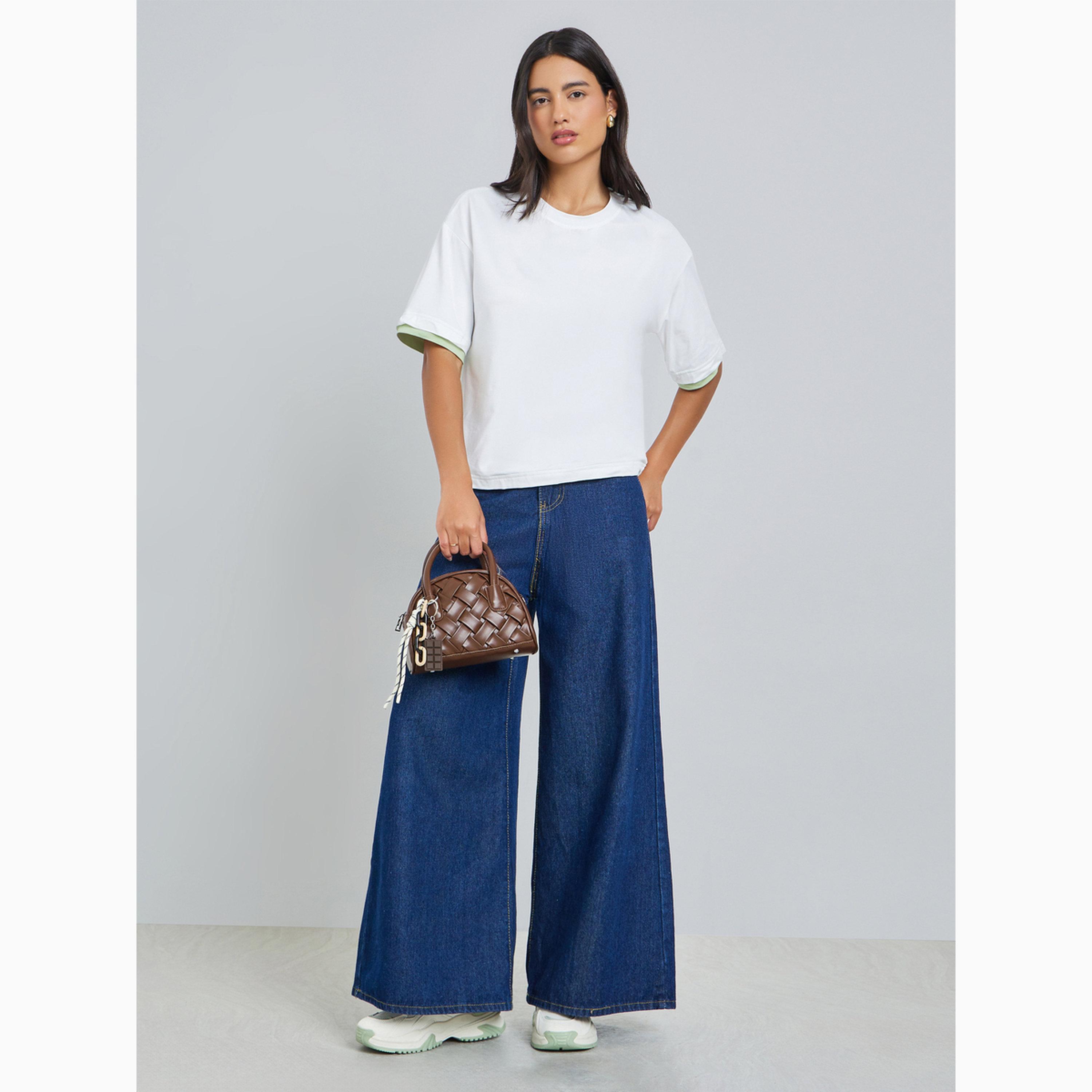 Styli White Solid Contrast Trim Oversized T-Shirt-women-clothing-tshirts-image-2