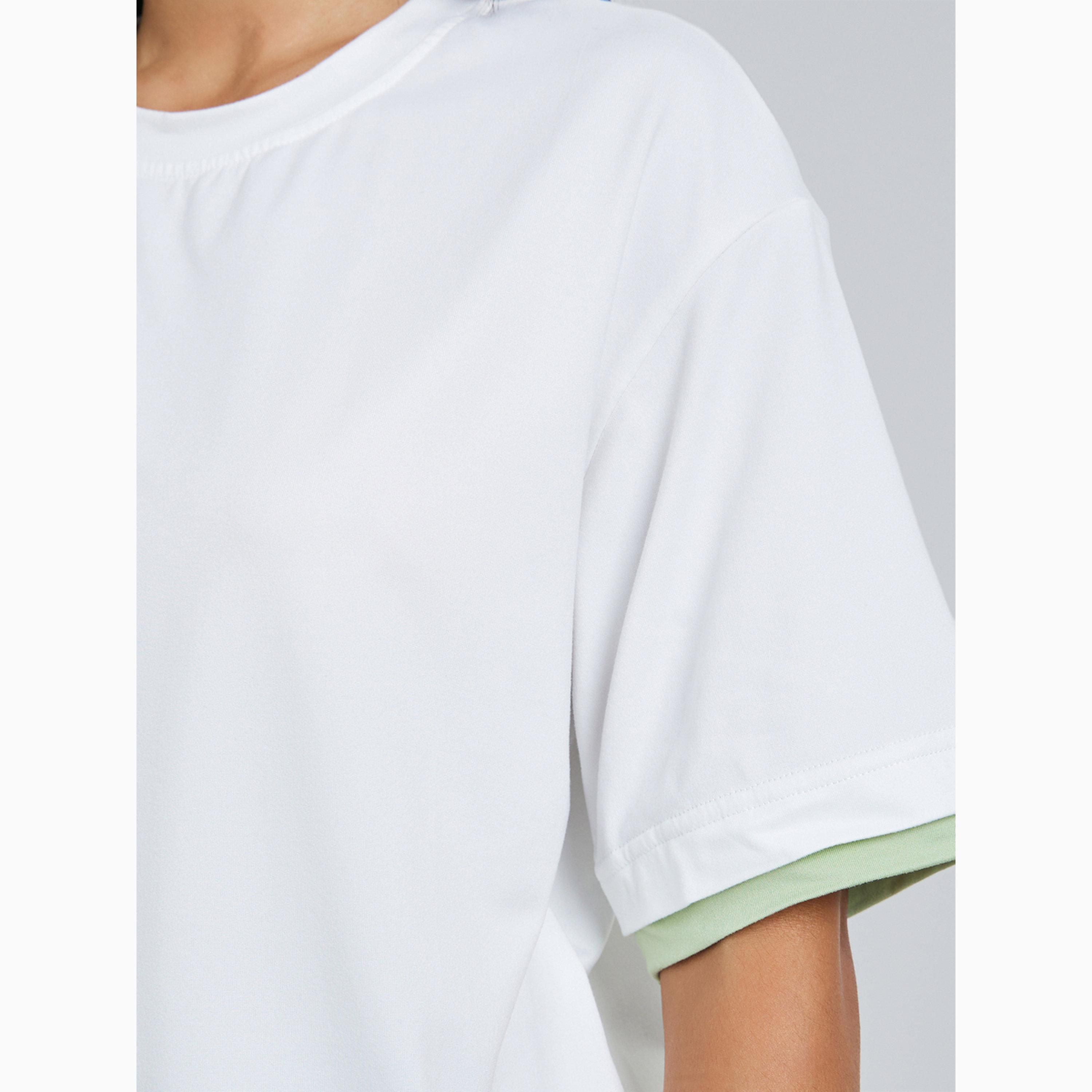 Styli White Solid Contrast Trim Oversized T-Shirt-women-clothing-tshirts-image-4