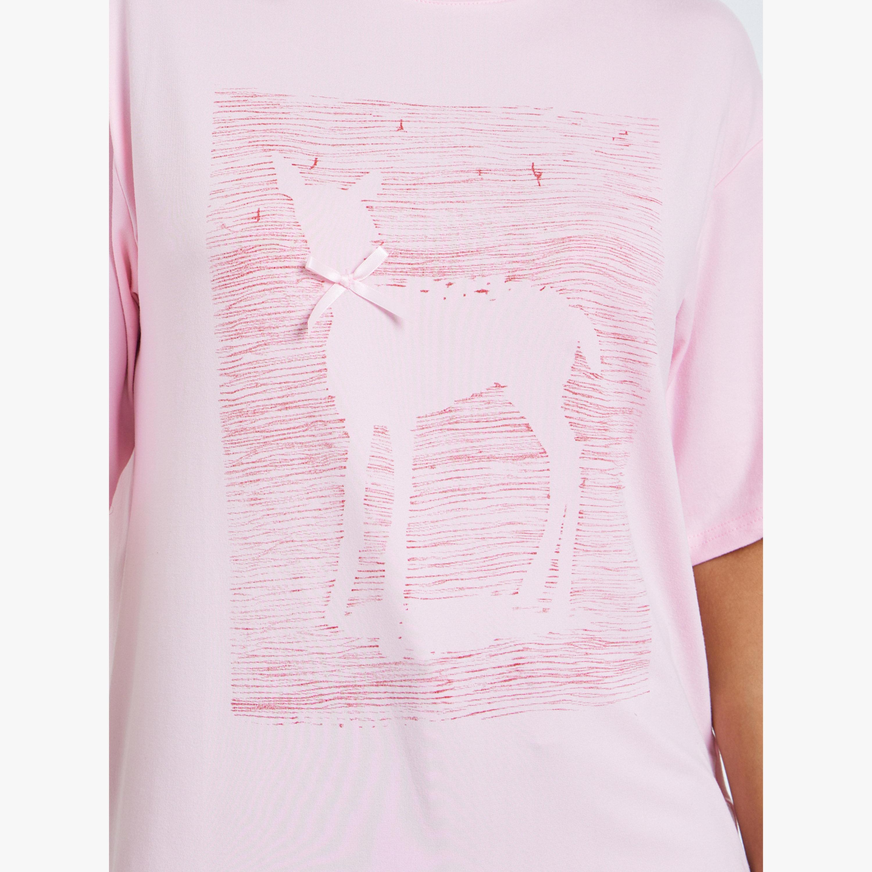 Styli Pink Graphic Print Short Sleeve Oversized T-Shirt-women-clothing-tshirts-image-4