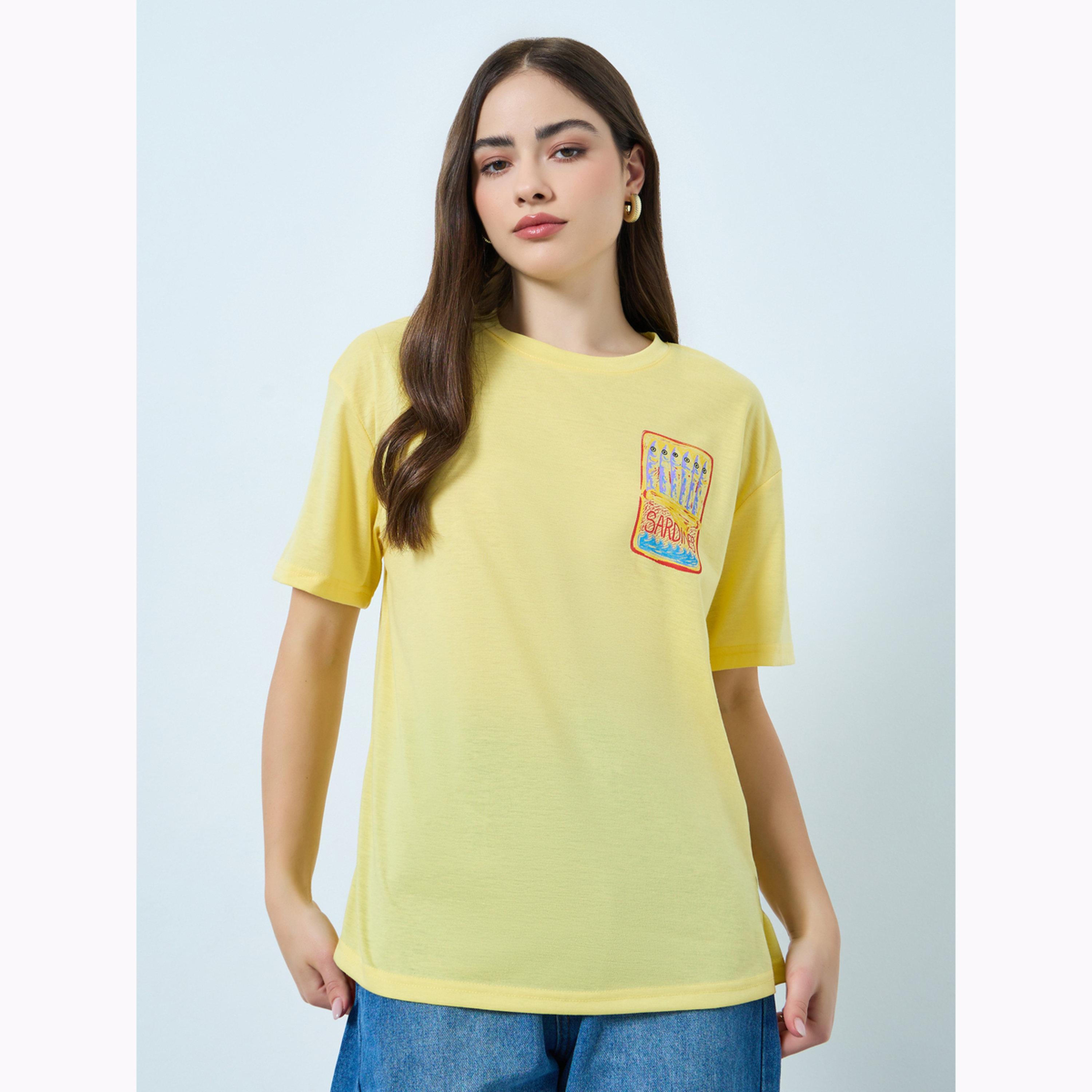 Styli Yellow Graphic Oversized Short Sleeve T-Shirt-women-clothing-tshirts-image-1