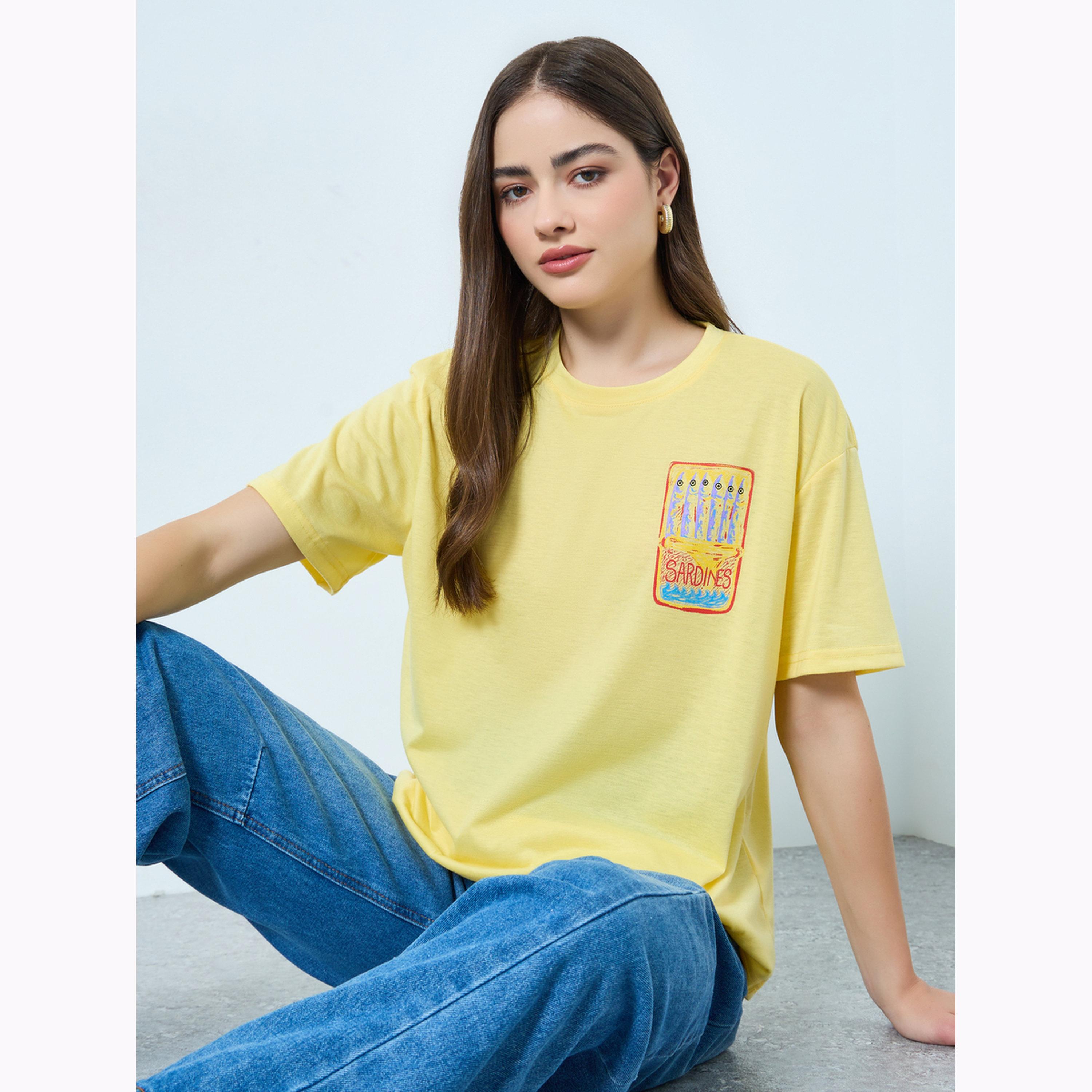 Styli Yellow Graphic Oversized Short Sleeve T-Shirt-women-clothing-tshirts-image-3