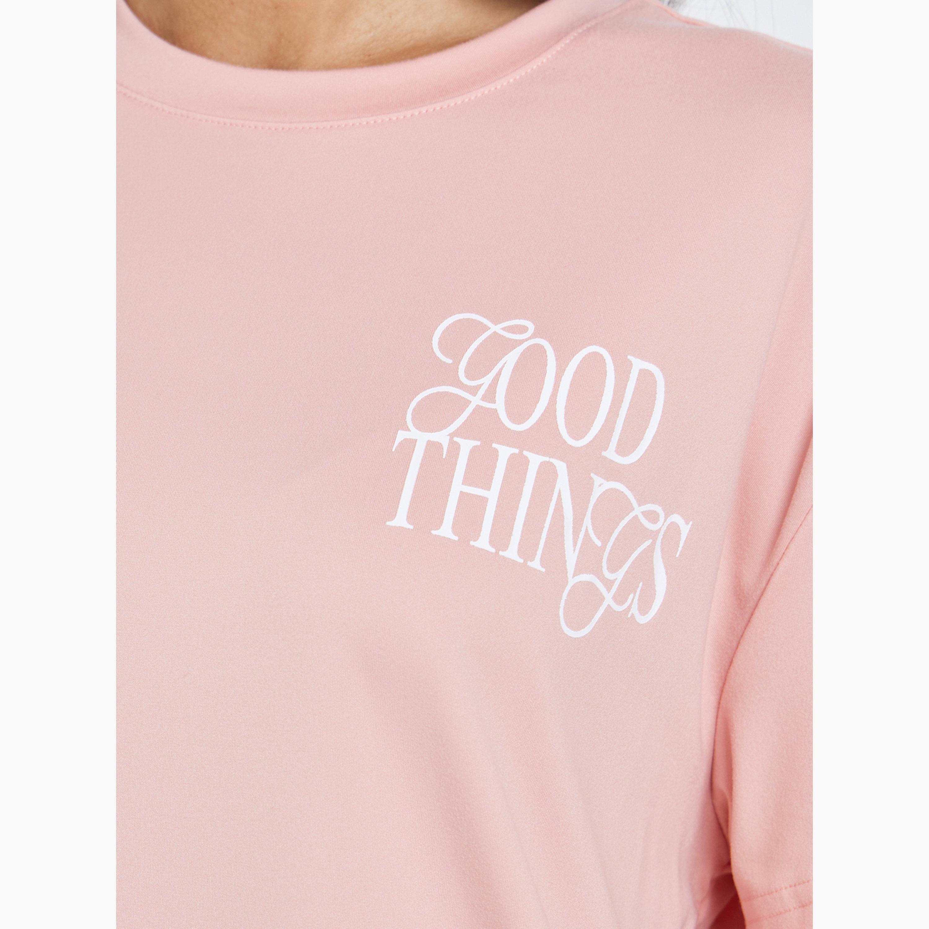 Styli Pink Slogan Print Oversized Short Sleeve T-Shirt-women-clothing-tshirts-image-4