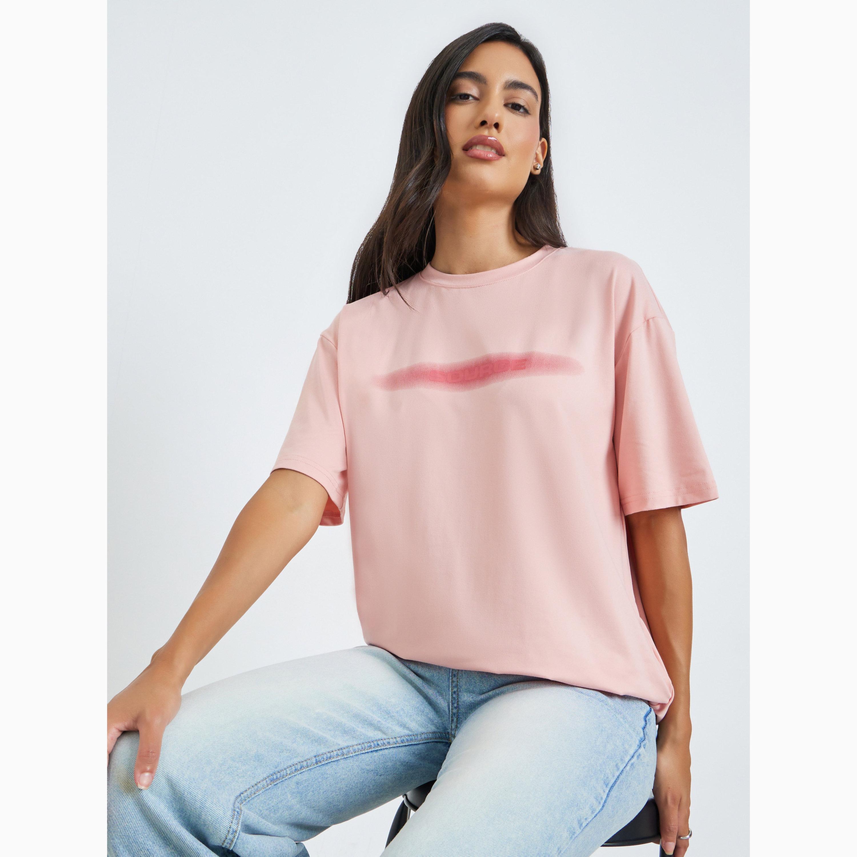 Styli Pink Oversized Short Sleeve T-Shirt-women-clothing-tshirts-image-3