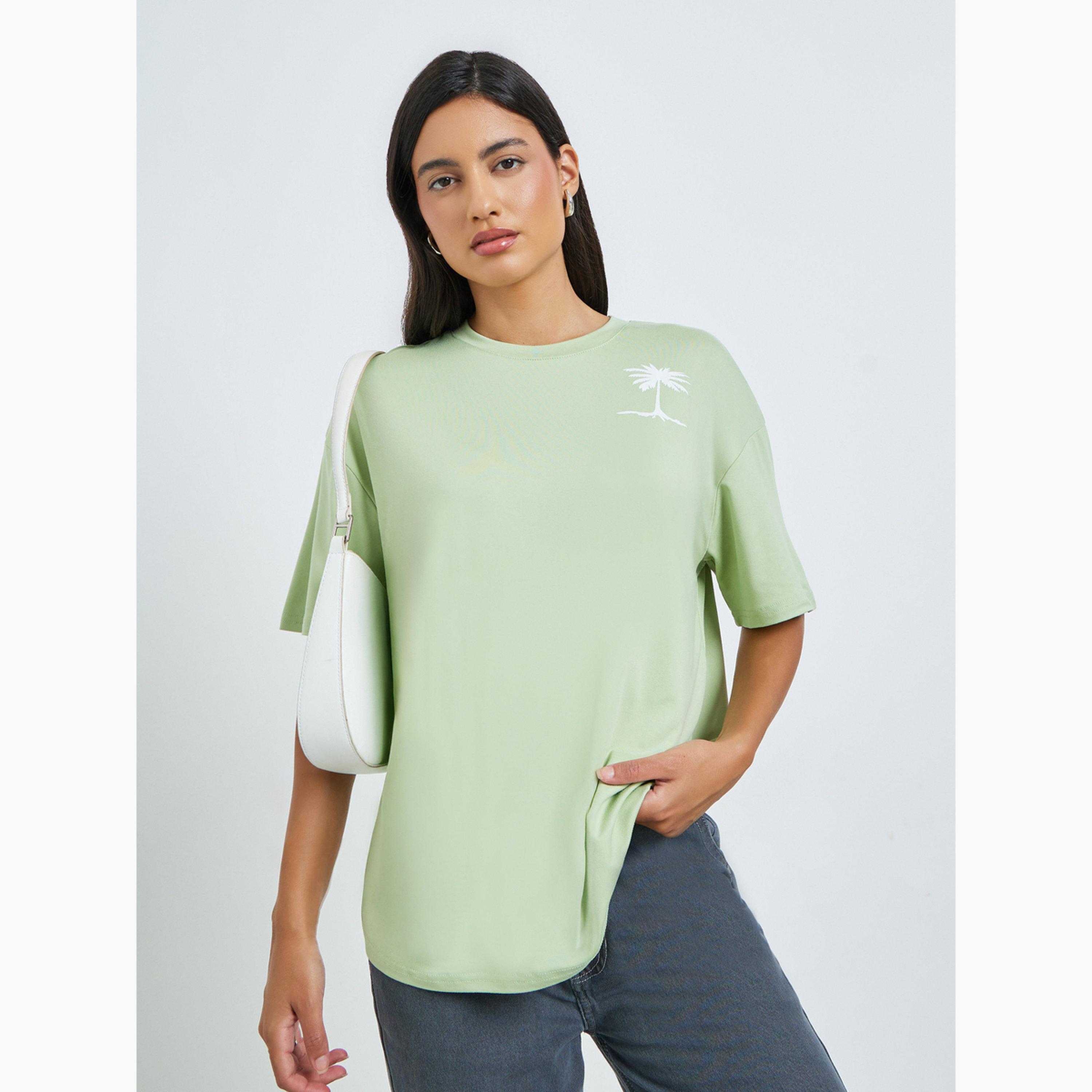 Styli Green Oversized Short Sleeve T-Shirt-women-clothing-tshirts-image-1