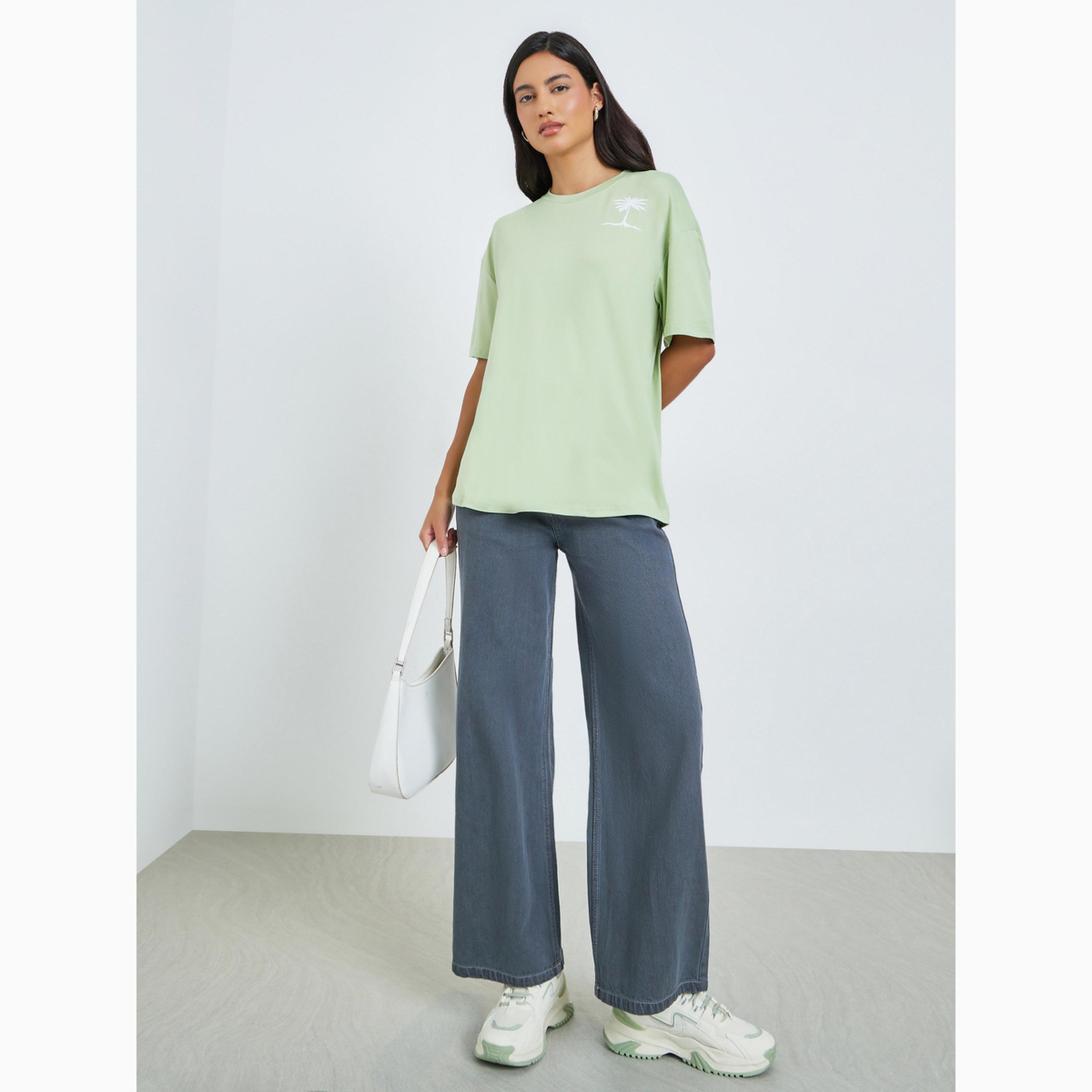 Styli Green Oversized Short Sleeve T-Shirt-women-clothing-tshirts-image-2