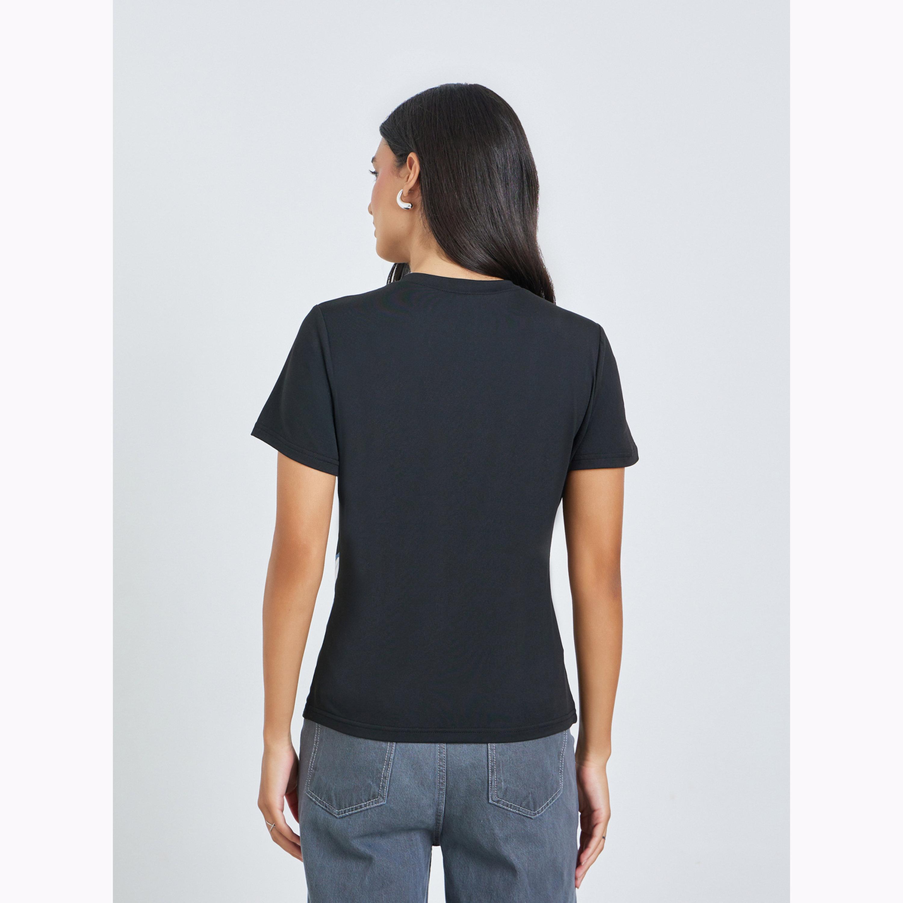 Styli Black Floral Print Short Sleeve T-Shirt-women-clothing-tshirts-image-4