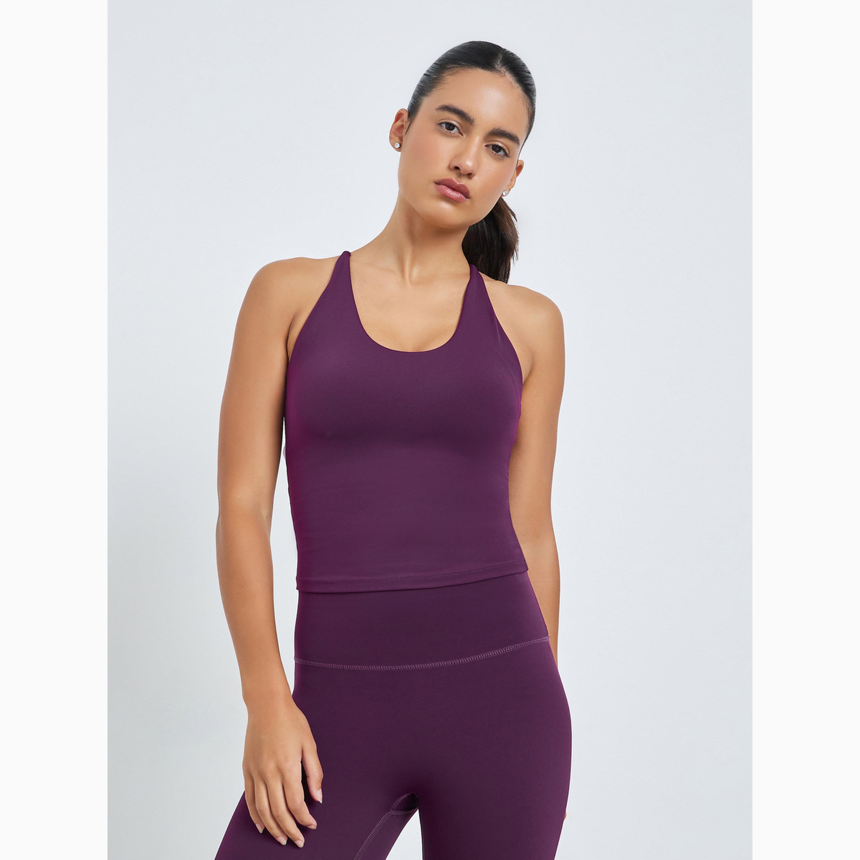 Styli Purple Cross Back Strap Longline Sports Bra and Leggings Set-women-clothing-sportswearandactivewear-trackpantsandtracksuits-image-2