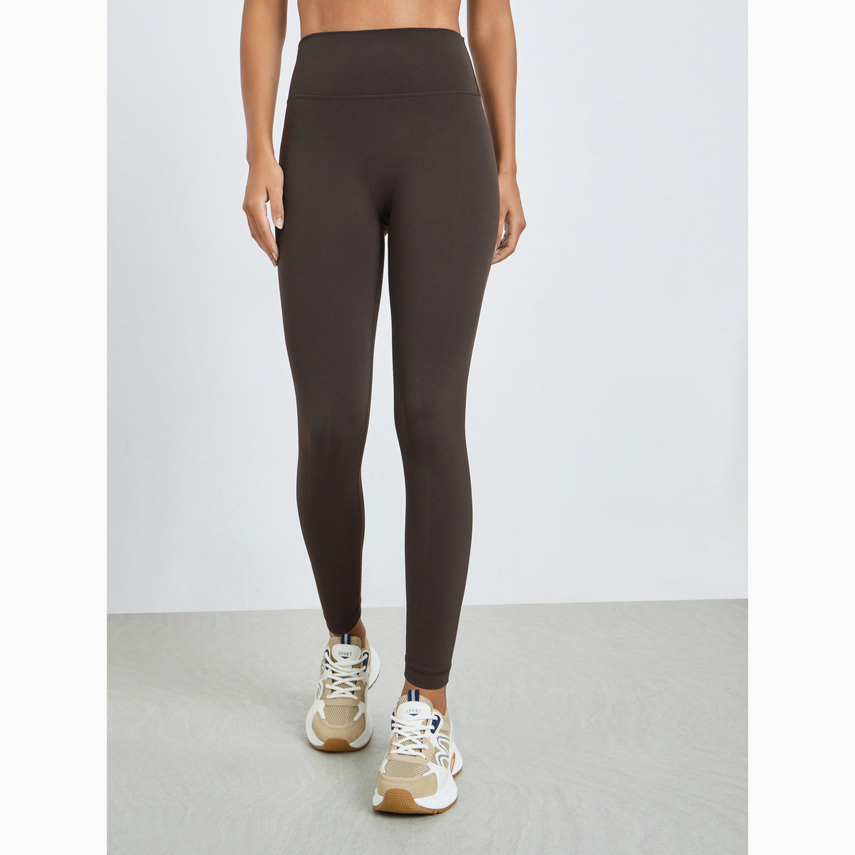 Styli Brown Half Panel Rib Textured Full Zip Up Jacket and Leggings Set-women-clothing-sportswearandactivewear-trackpantsandtracksuits-image-5