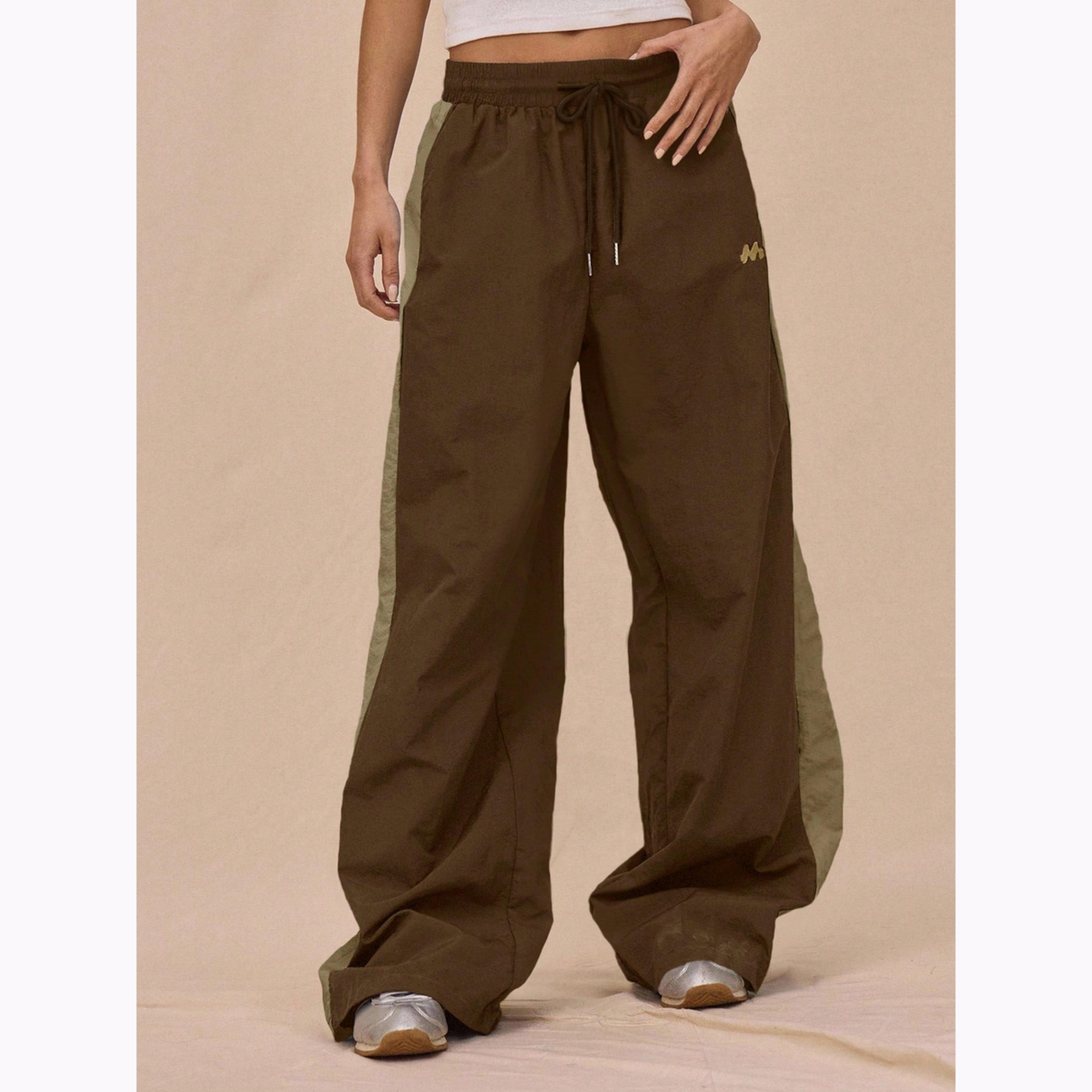 Take Two Brown Wide Leg Track Pants with Drawstring-women-clothing-bottoms-joggers-image-1