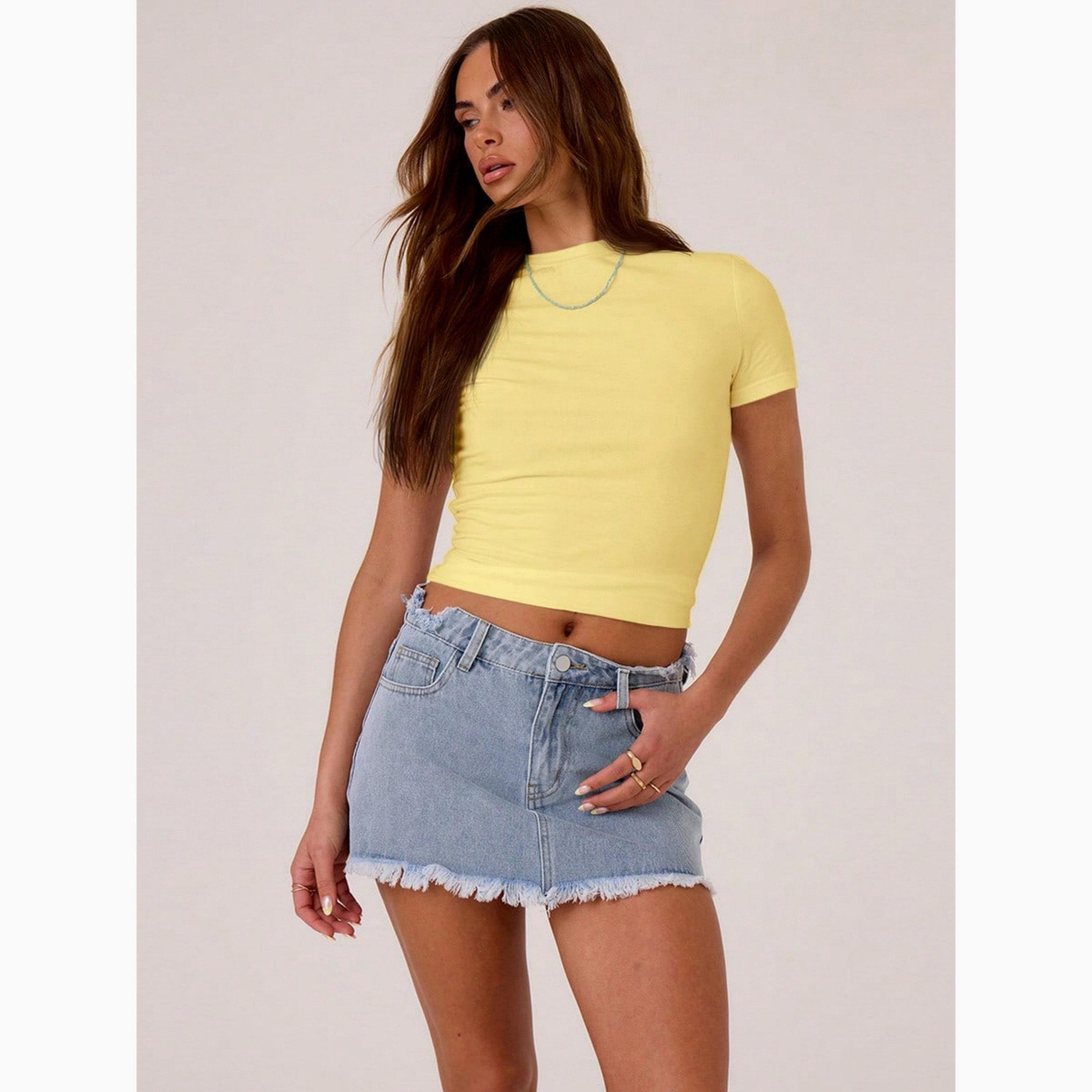 Take Two Yellow Solid Round Neck Slim Fit T-Shirt-women-clothing-tshirts-image-1