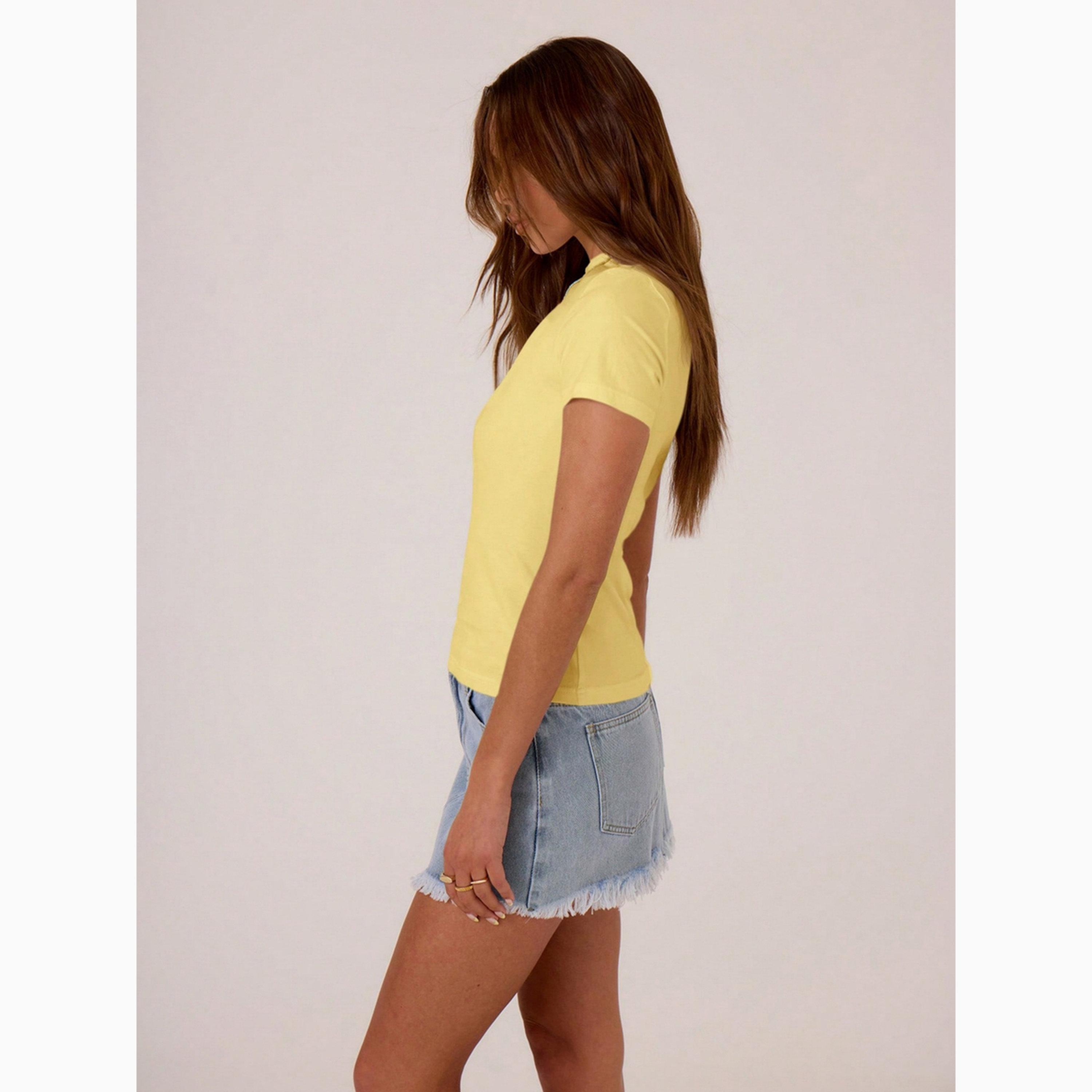 Take Two Yellow Solid Round Neck Slim Fit T-Shirt-women-clothing-tshirts-image-3