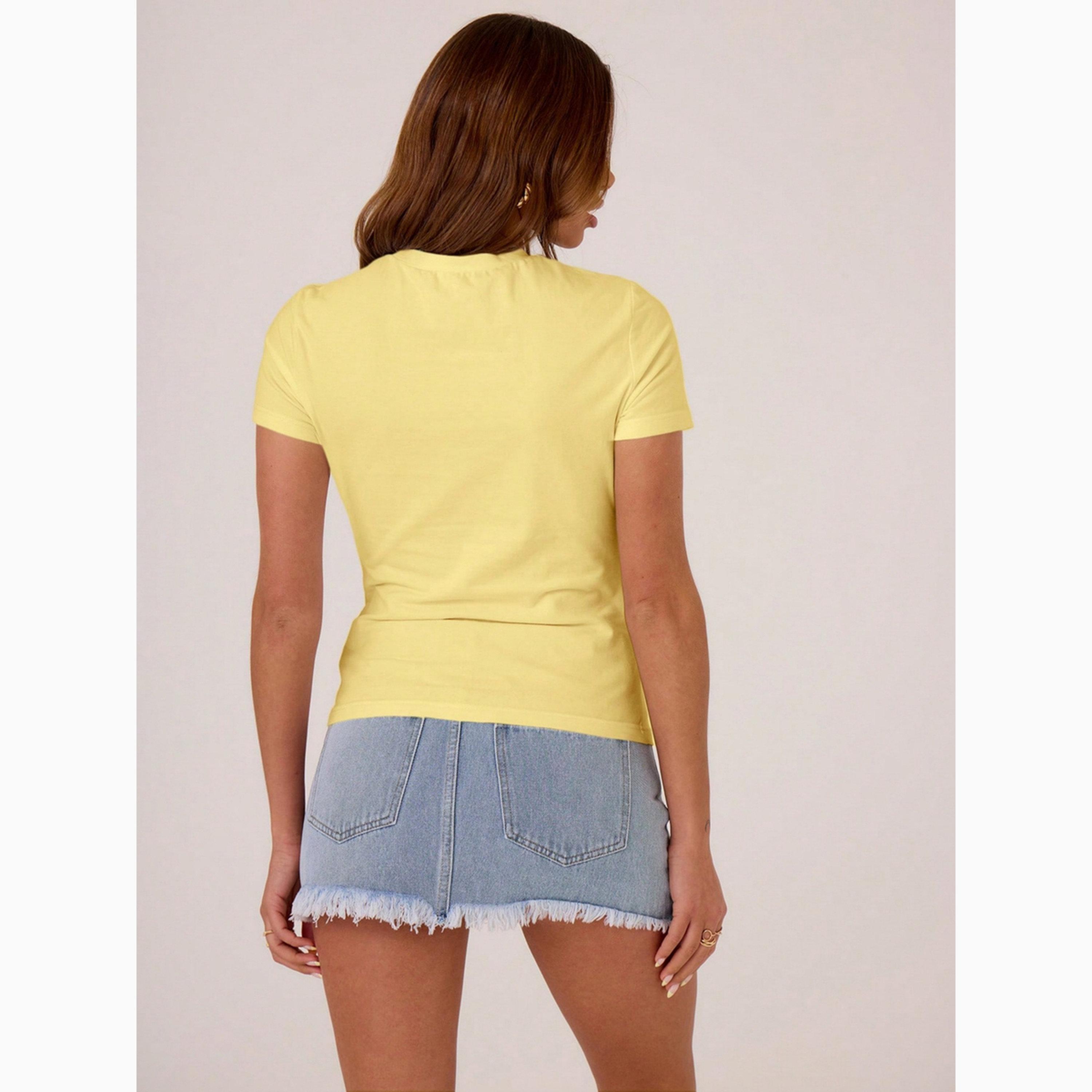 Take Two Yellow Solid Round Neck Slim Fit T-Shirt-women-clothing-tshirts-image-4