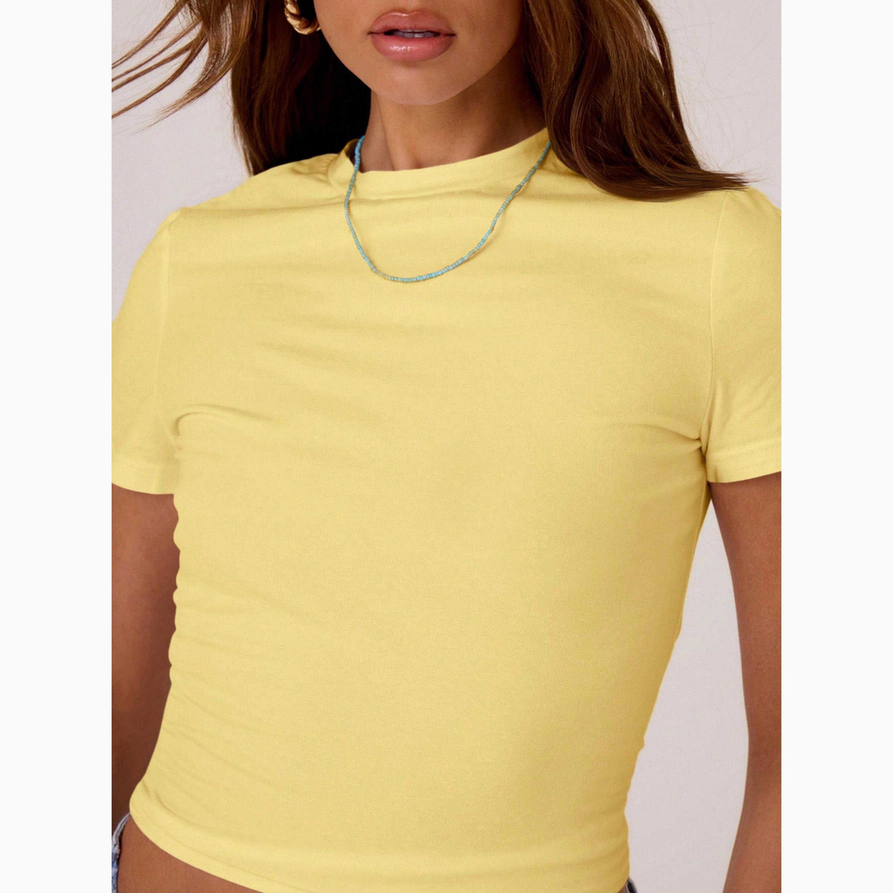 تيشيرت سادة بقصة ضيقة وياقة دائرية-women-clothing-tshirts-image-5