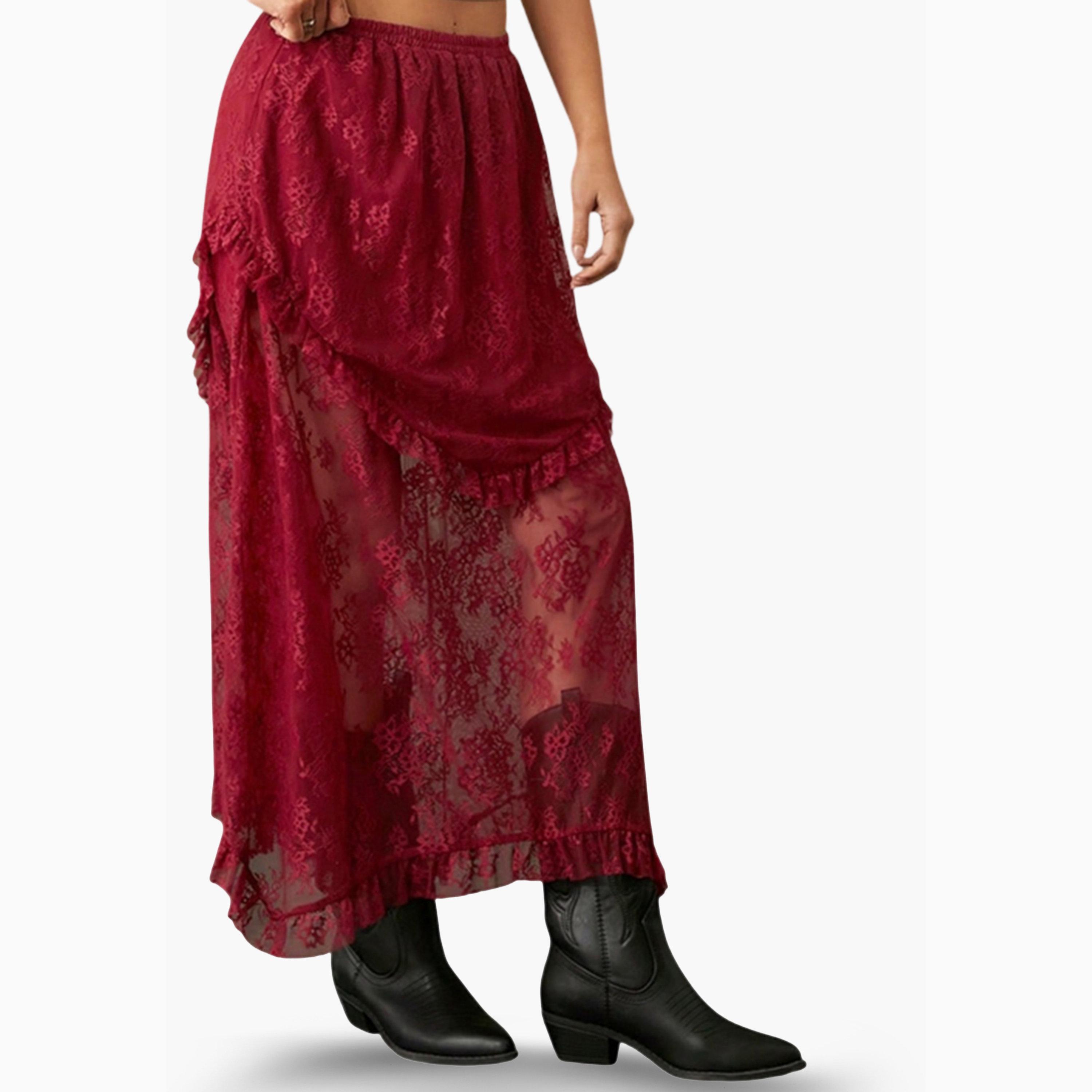 Take Two Burgundy Lace A-Line Midi Skirt-women-clothing-bottoms-skirts-image-1