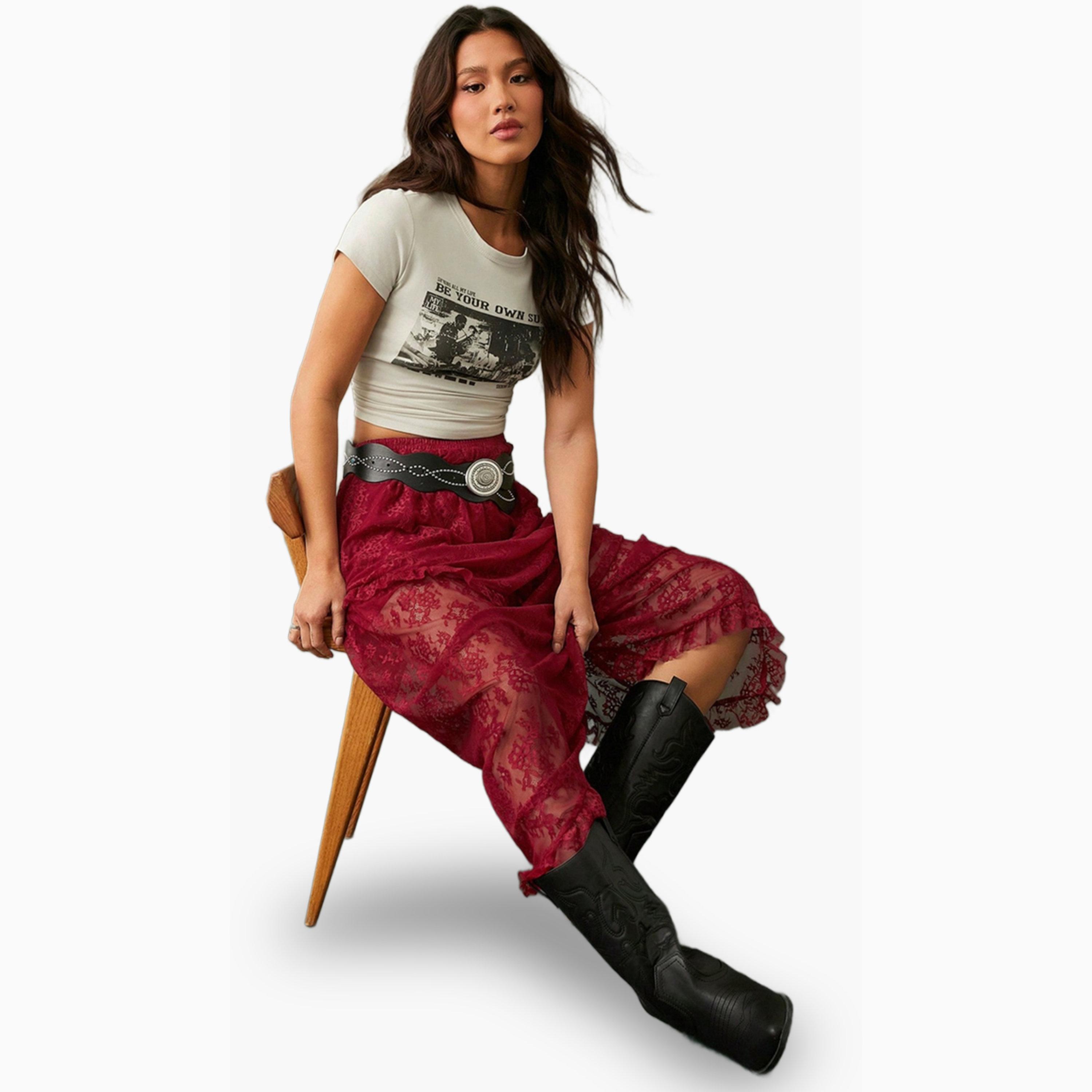 Take Two Burgundy Lace A-Line Midi Skirt-women-clothing-bottoms-skirts-image-2