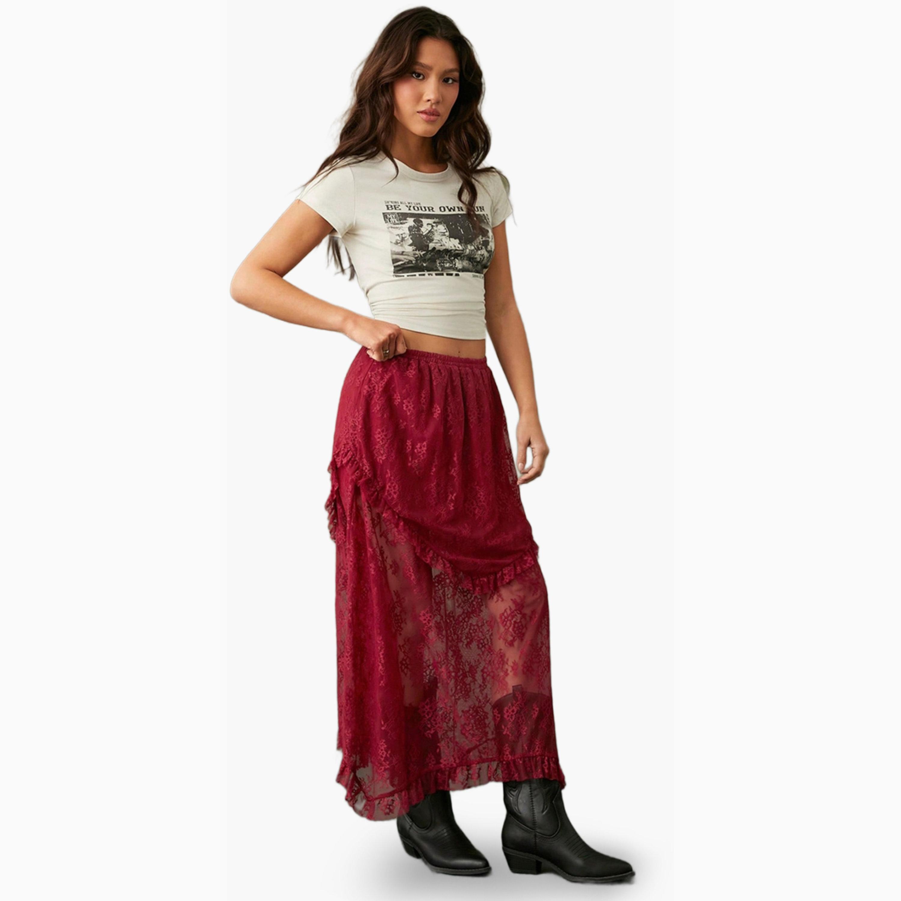 Take Two Burgundy Lace A-Line Midi Skirt-women-clothing-bottoms-skirts-image-4