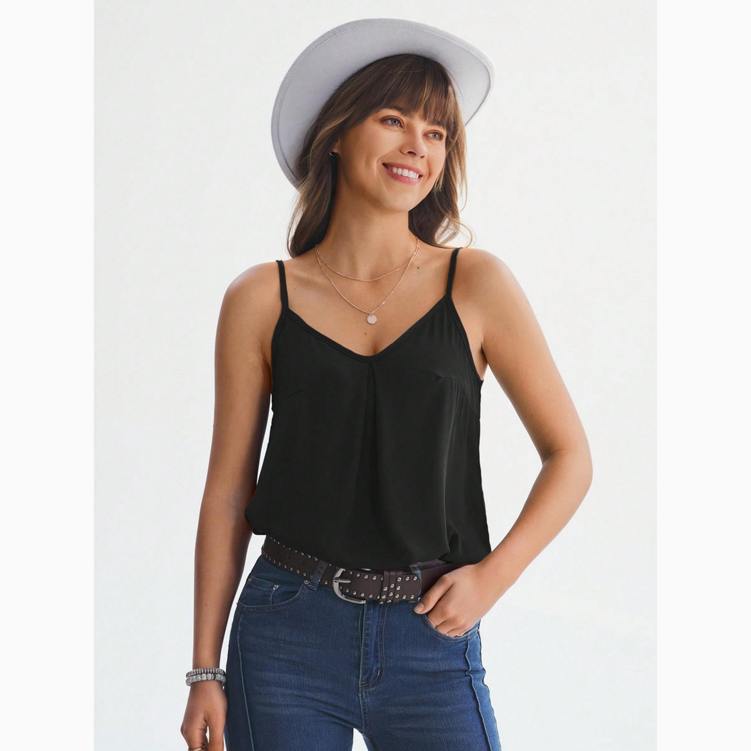 Take Two Black Solid V Neck Cami Top-women-clothing-shirtsandblouses-blouses-image-1