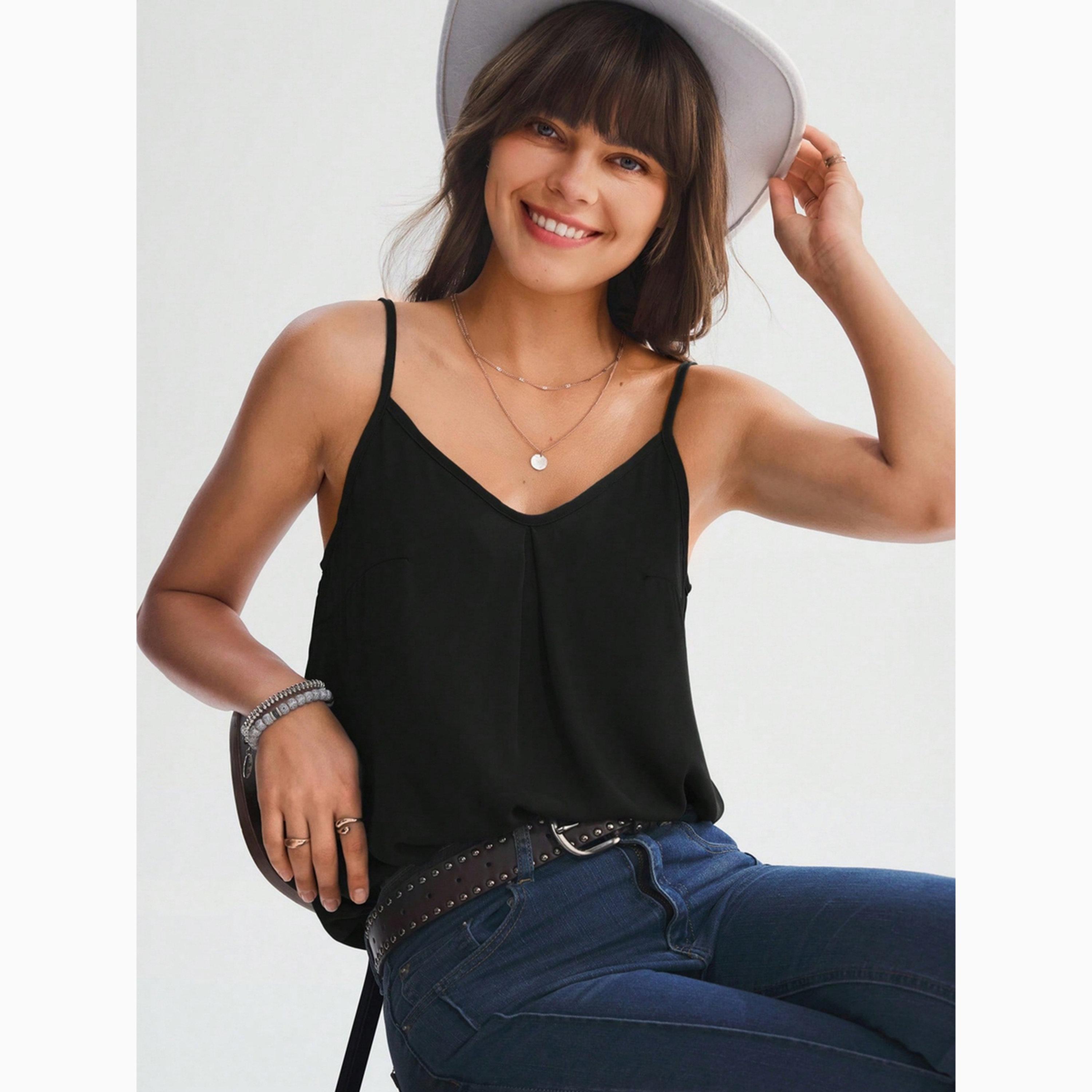 Take Two Black Solid V Neck Cami Top-women-clothing-shirtsandblouses-blouses-image-3