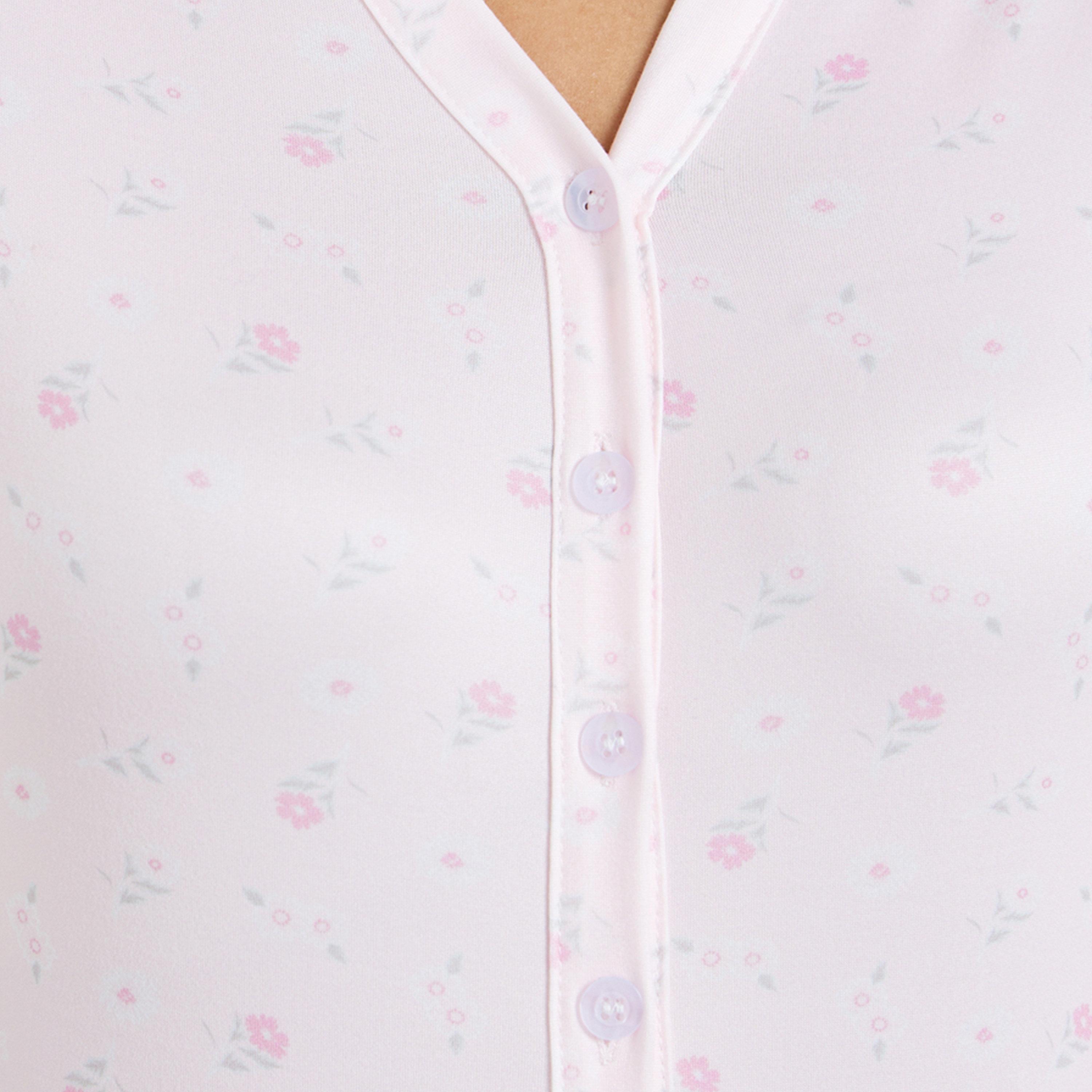 Styli Ditsy Floral Short Sleeve Teddy with Front Button-women-clothing-lingerie-babydollsandbodysuits-image-5