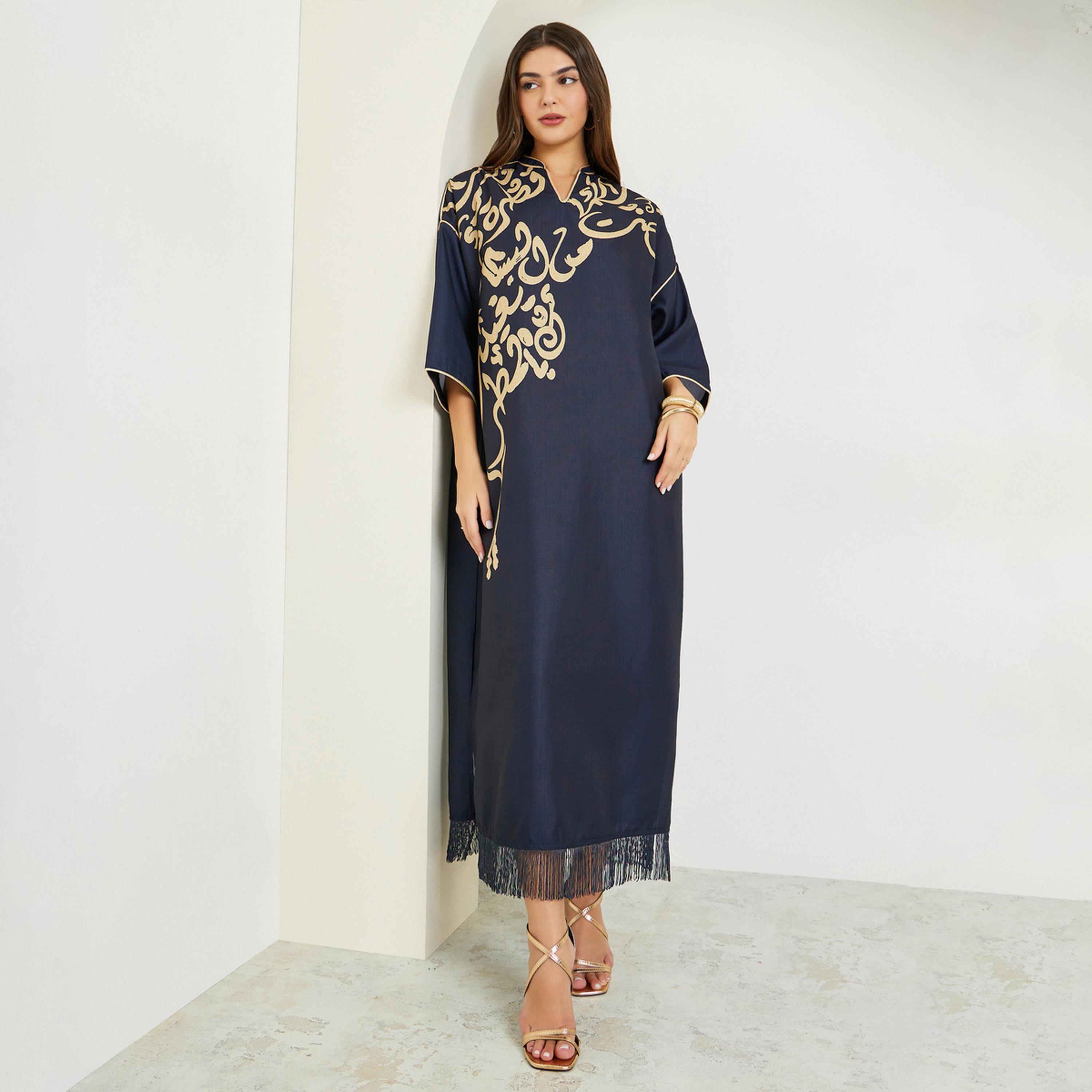 جلابية بطبعات وتفاصيل شراشيب-women-arabicclothing-jalabiyas-image-1