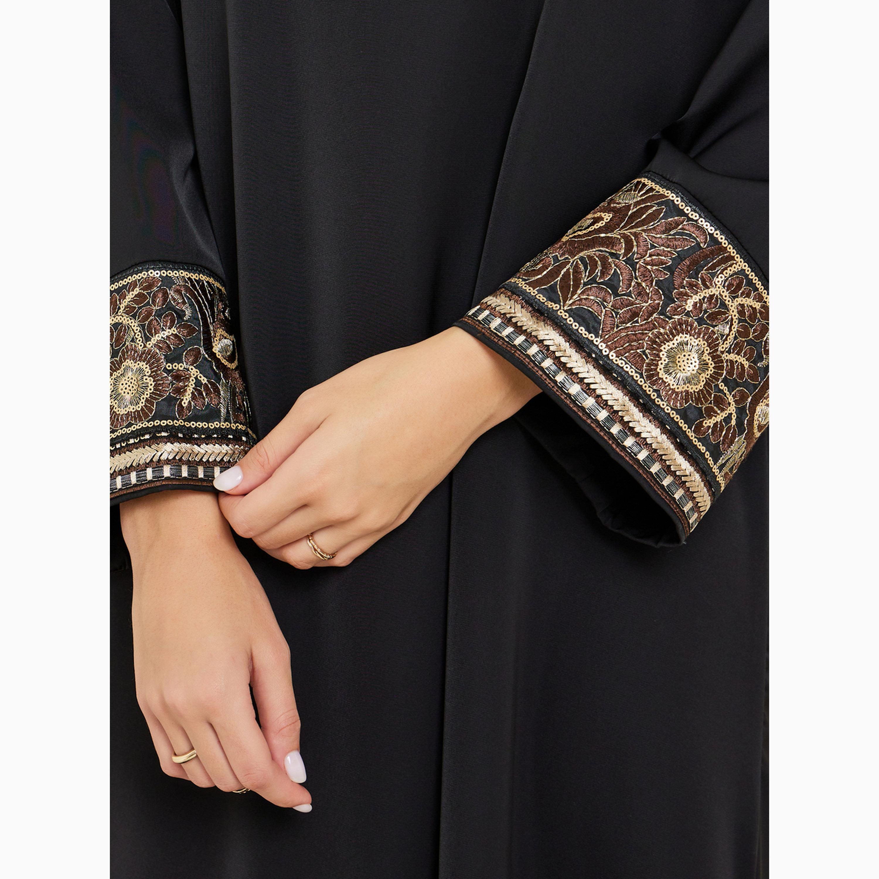 جلابية بياقة شق وتطريز على الأكمام-women-arabicclothing-jalabiyas-image-5