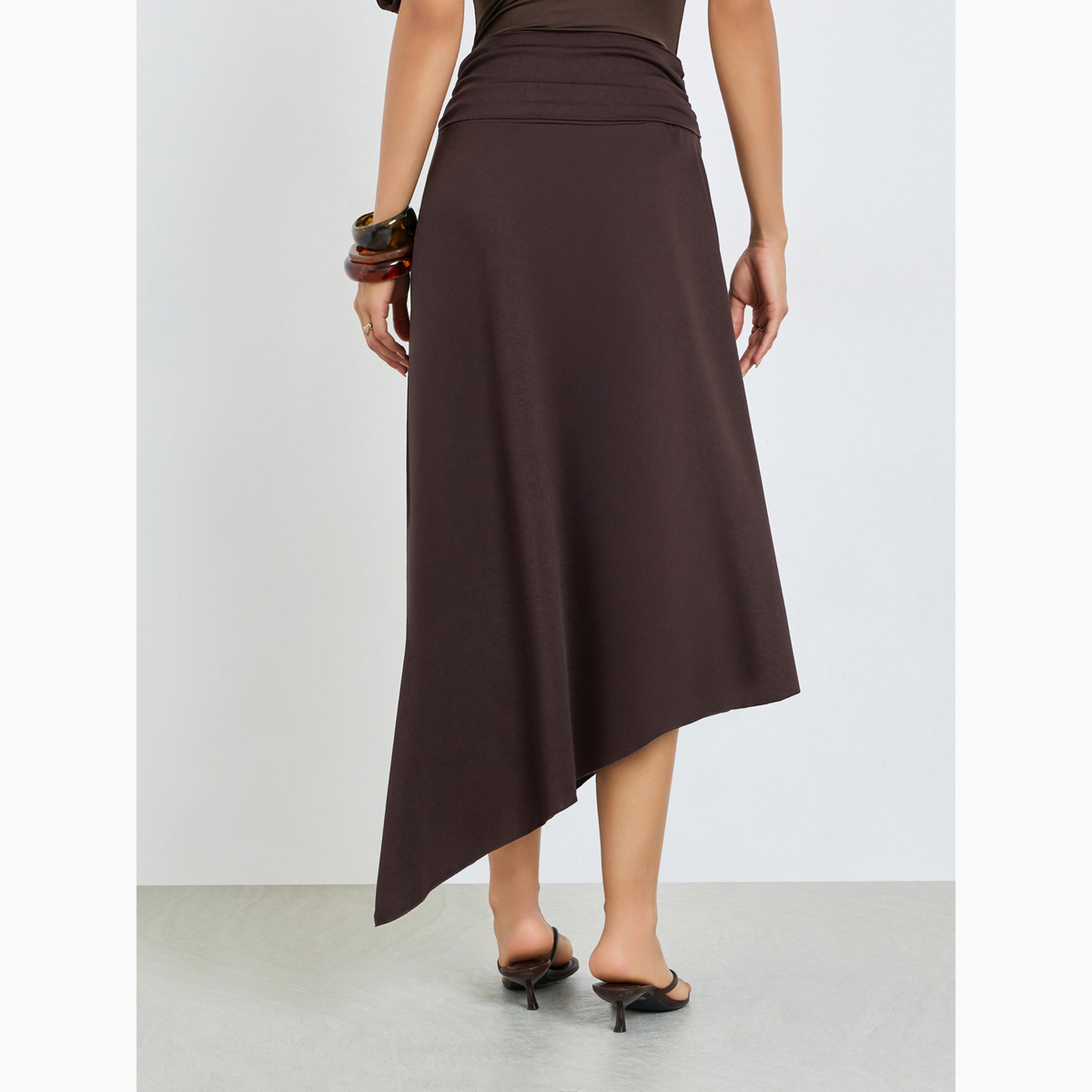Styli Brown Asymmetric Midi Skirt with O-Ring Detail-women-clothing-bottoms-skirts-image-4