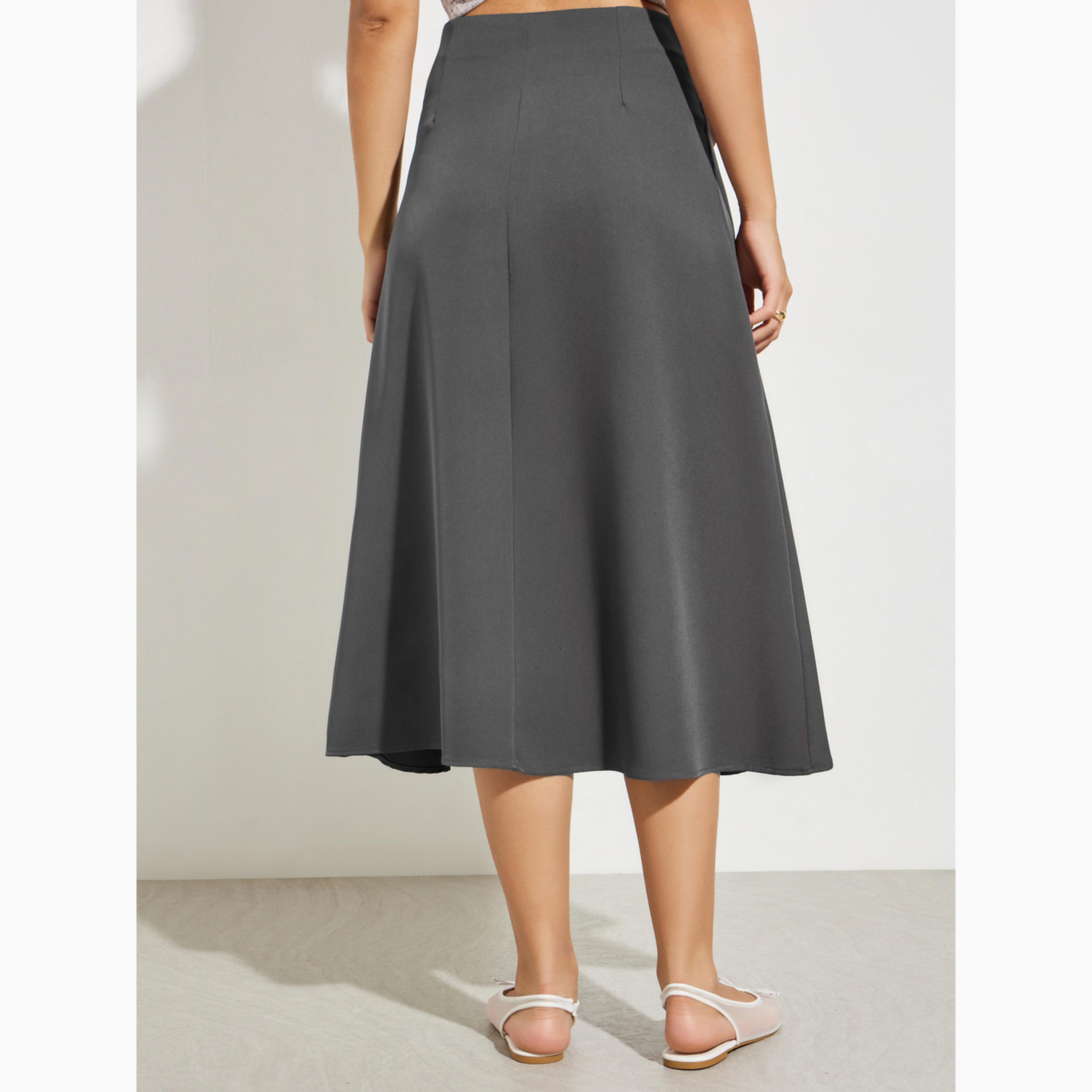 تنورة ميدي بمظهر تويل وتفاصيل عقدة فحمى-women-clothing-bottoms-skirts-image-4