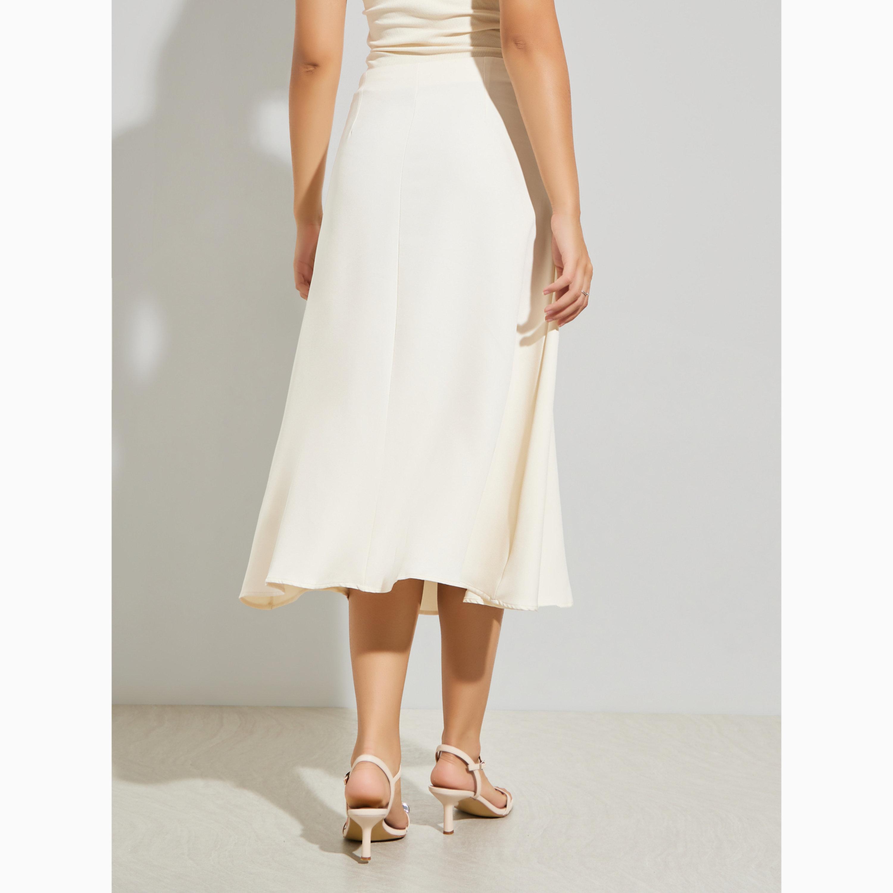 تنورة ميدي بمظهر تويل وتفاصيل عقدة كريمي-women-clothing-bottoms-skirts-image-4