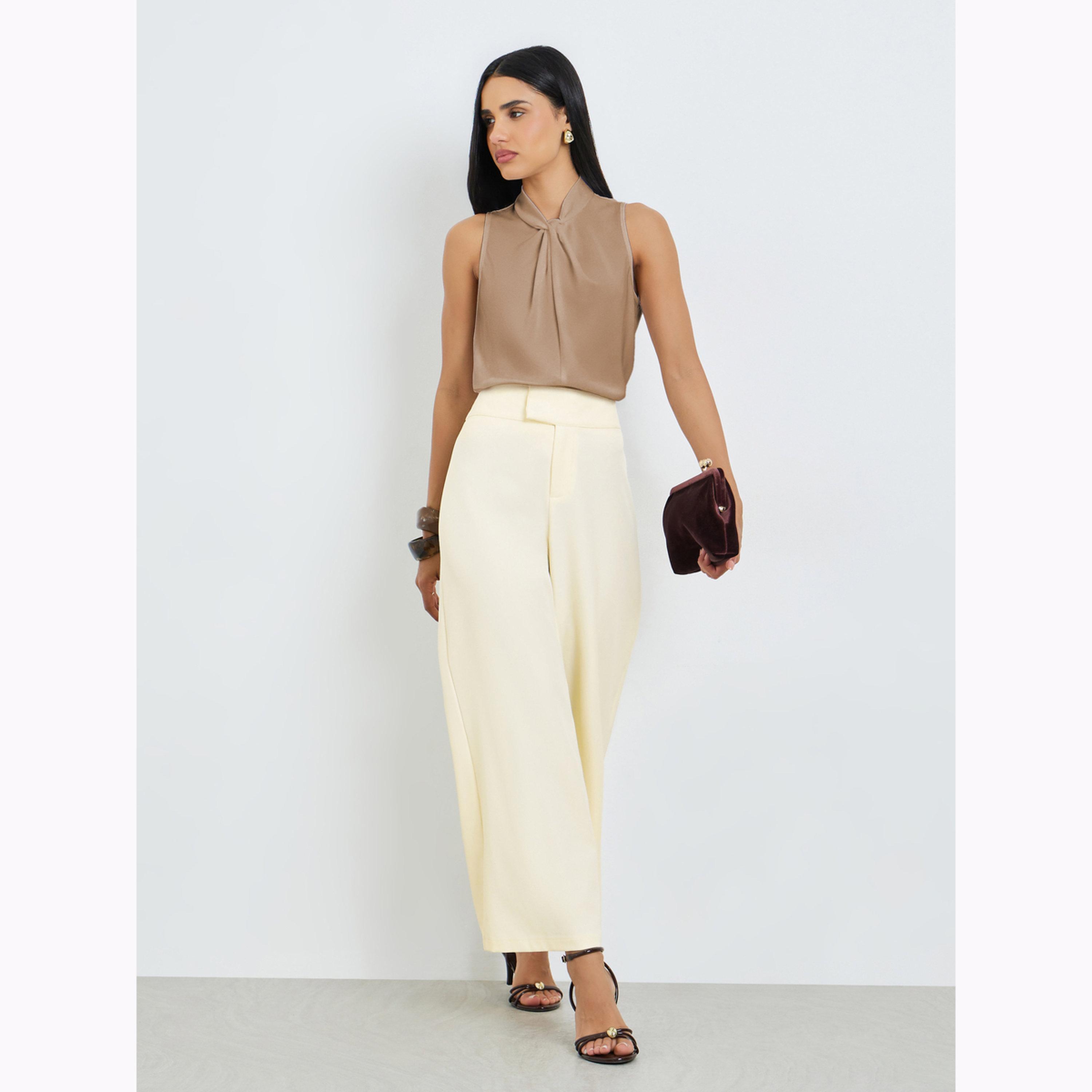 Styli Cream Wide Leg Pants with Extended Waistband-women-clothing-bottoms-trousers-image-2