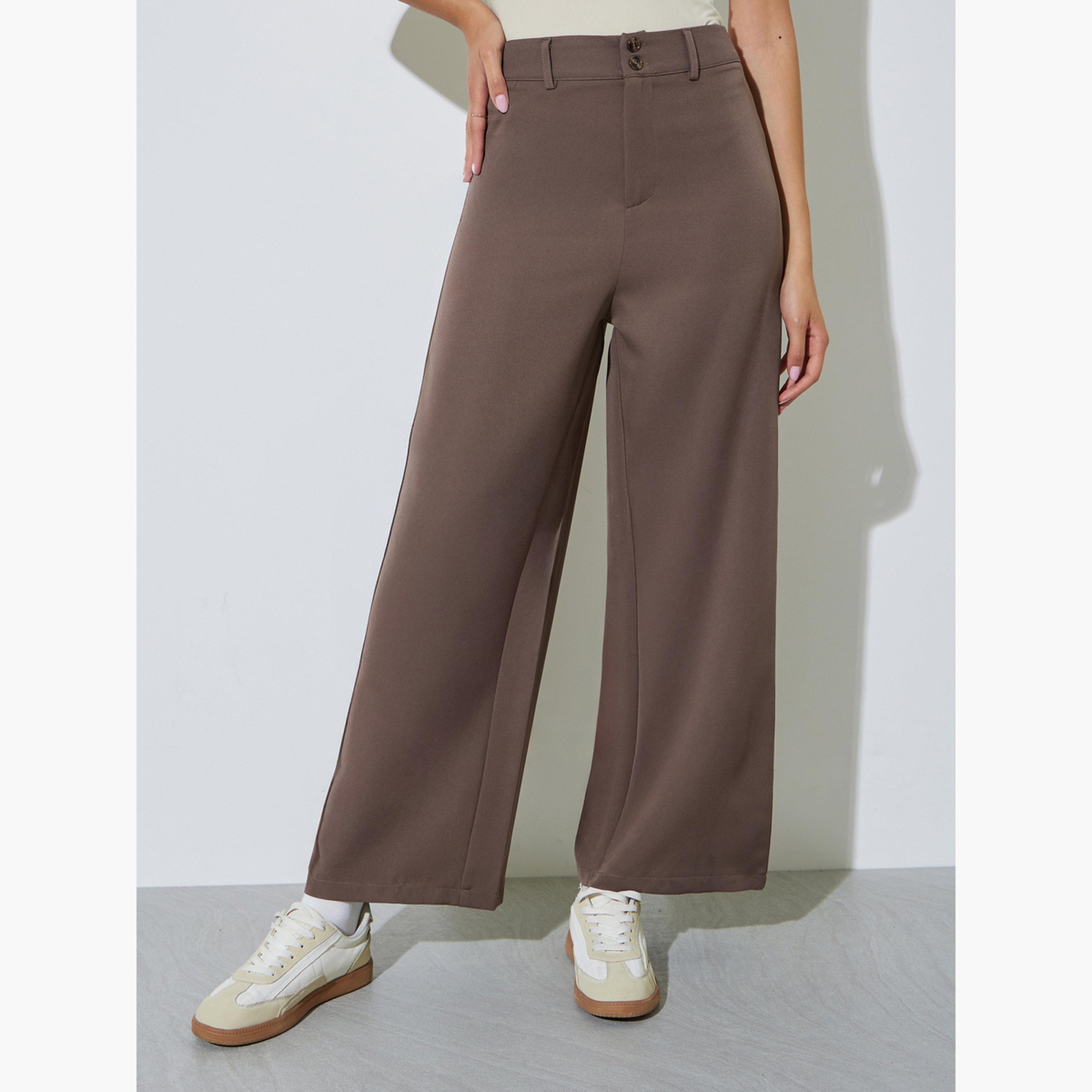 Styli Brown Mid Rise Straight Leg Pants-women-clothing-trousers-image-1