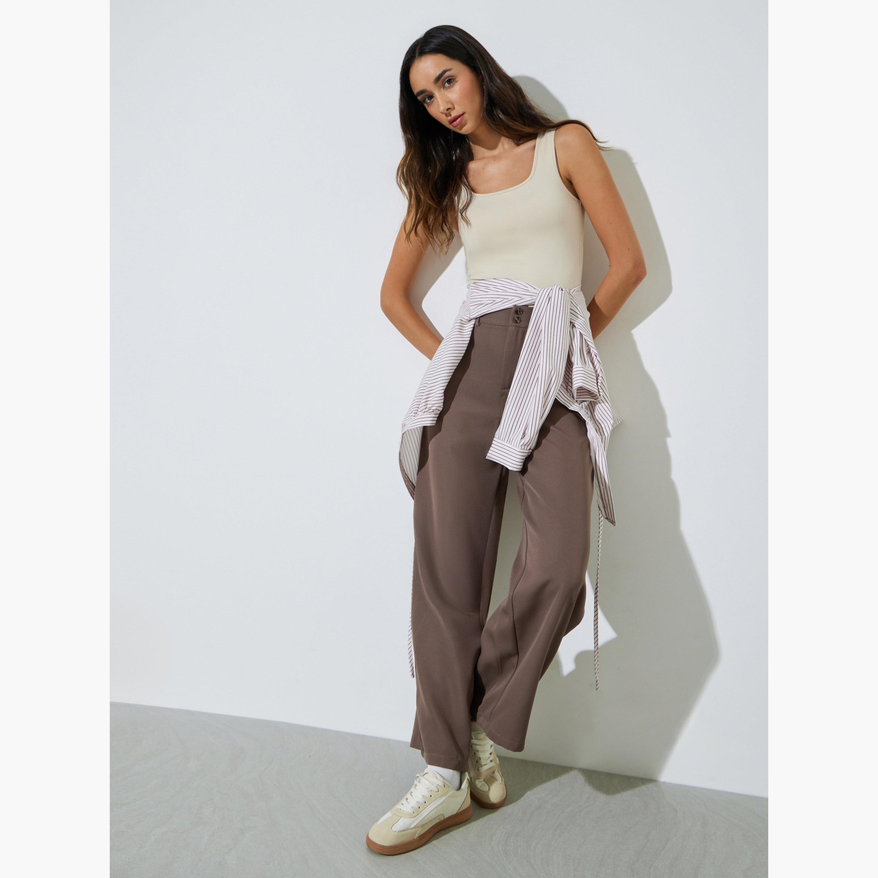 Styli Brown Mid Rise Straight Leg Pants-women-clothing-trousers-image-2