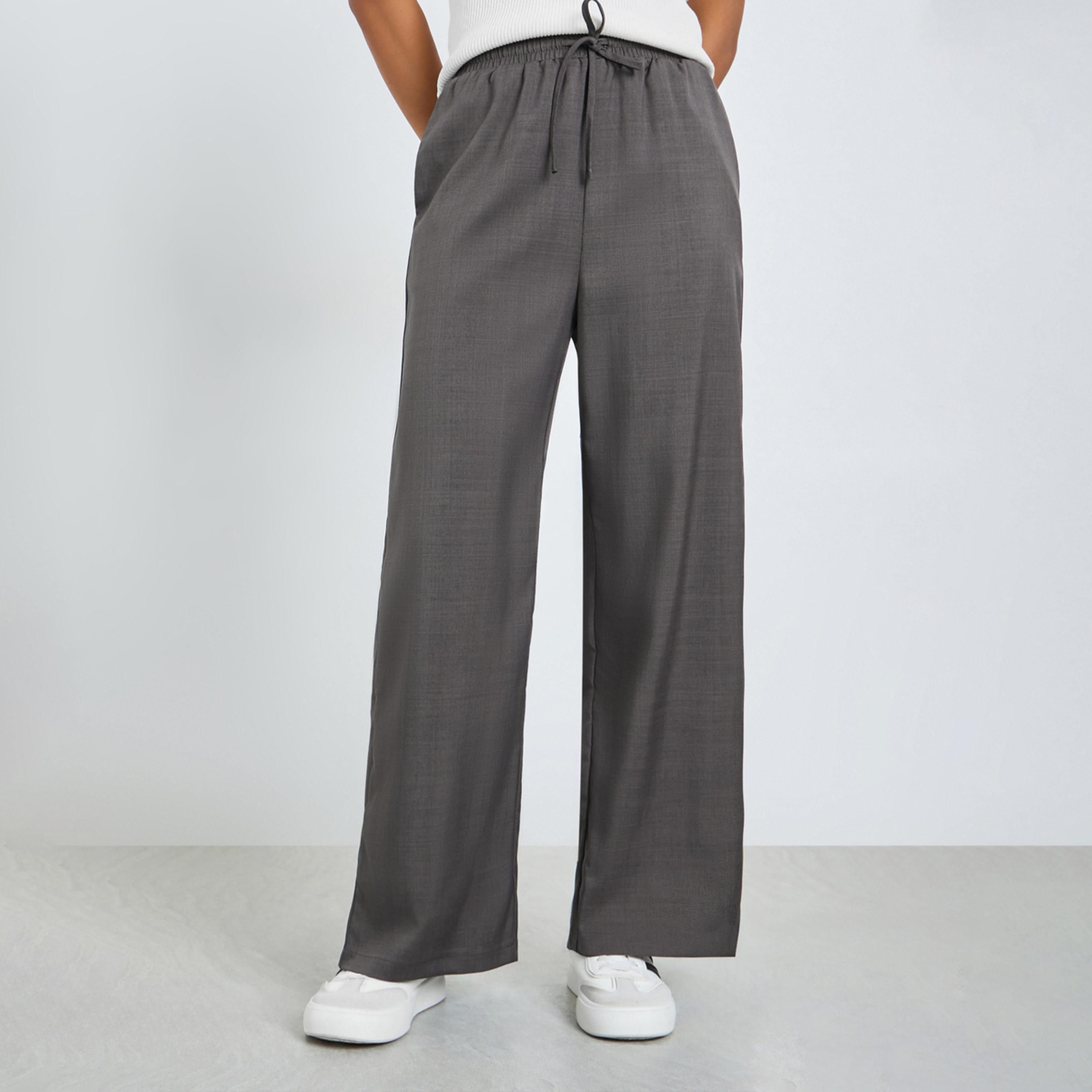 Styli Charcoal Wide Leg Casual Pants-women-clothing-bottoms-joggers-image-1