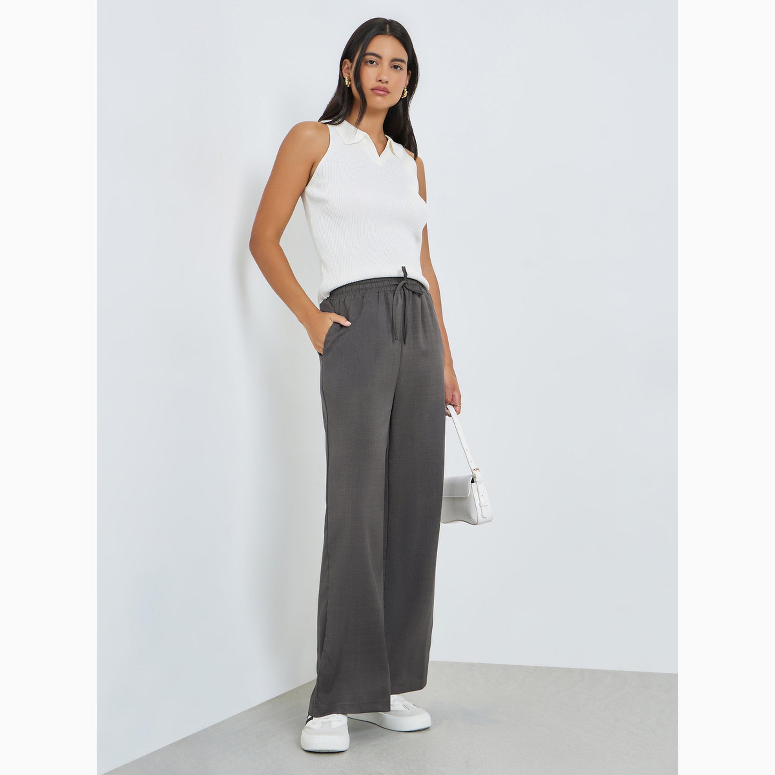 Styli Charcoal Wide Leg Casual Pants-women-clothing-bottoms-joggers-image-2