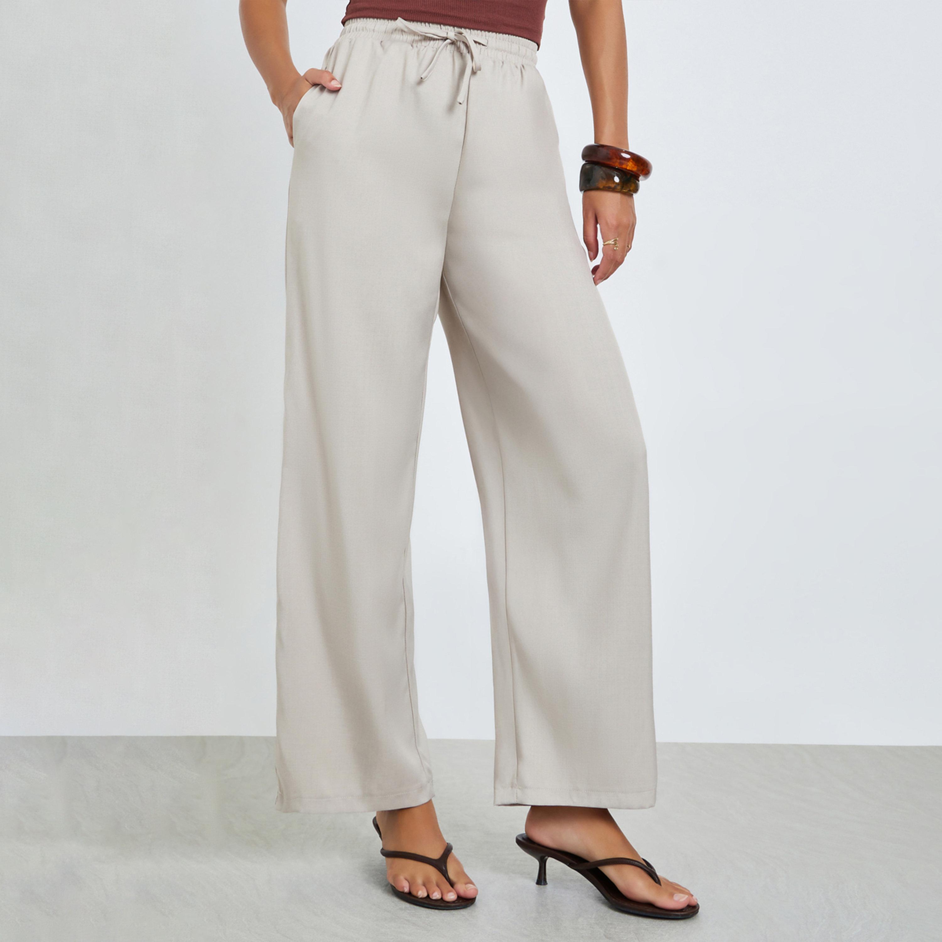 Styli Cream Wide Leg Casual Pants-women-clothing-bottoms-joggers-image-1