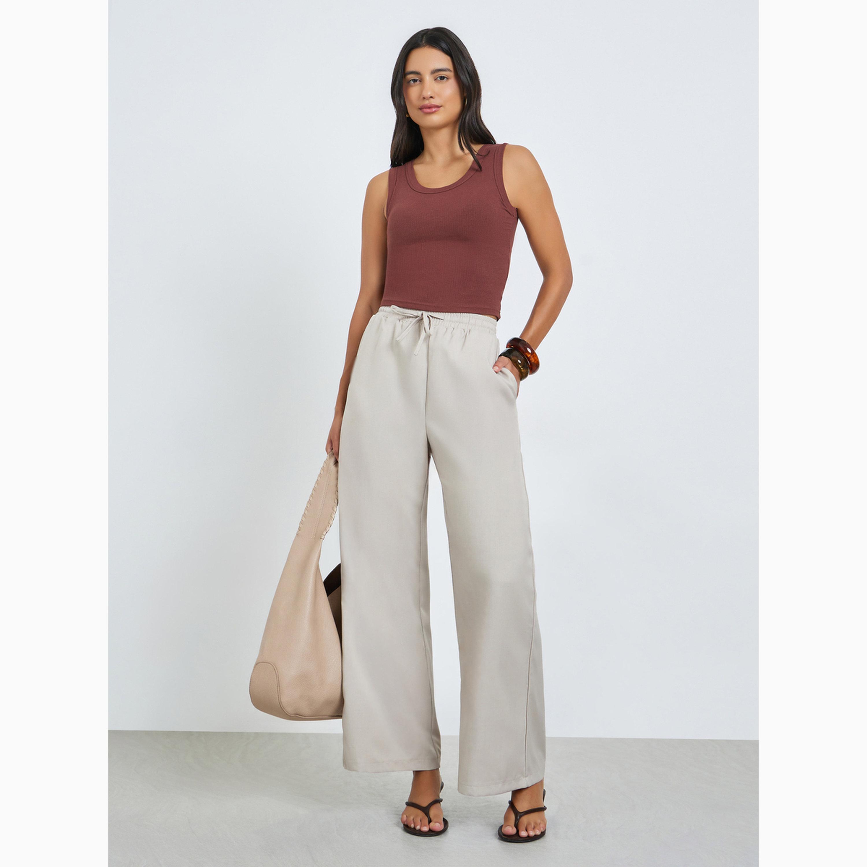 Styli Cream Wide Leg Casual Pants-women-clothing-bottoms-joggers-image-2