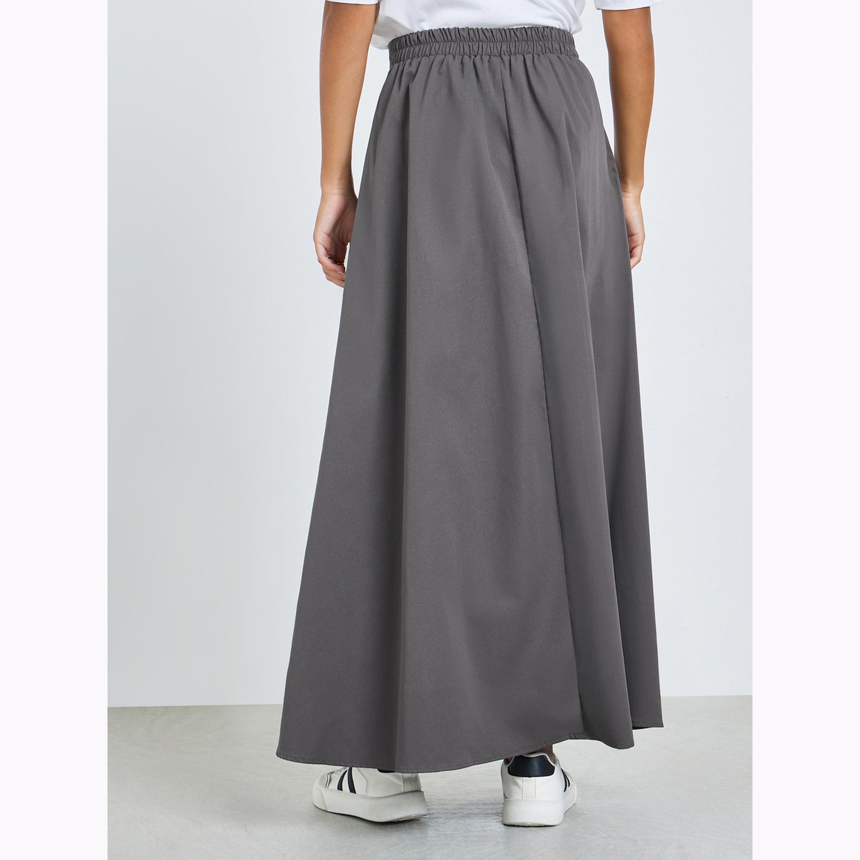 Styli Charcoal Pleated A-Line Maxi Skirt-women-clothing-bottoms-skirts-image-4