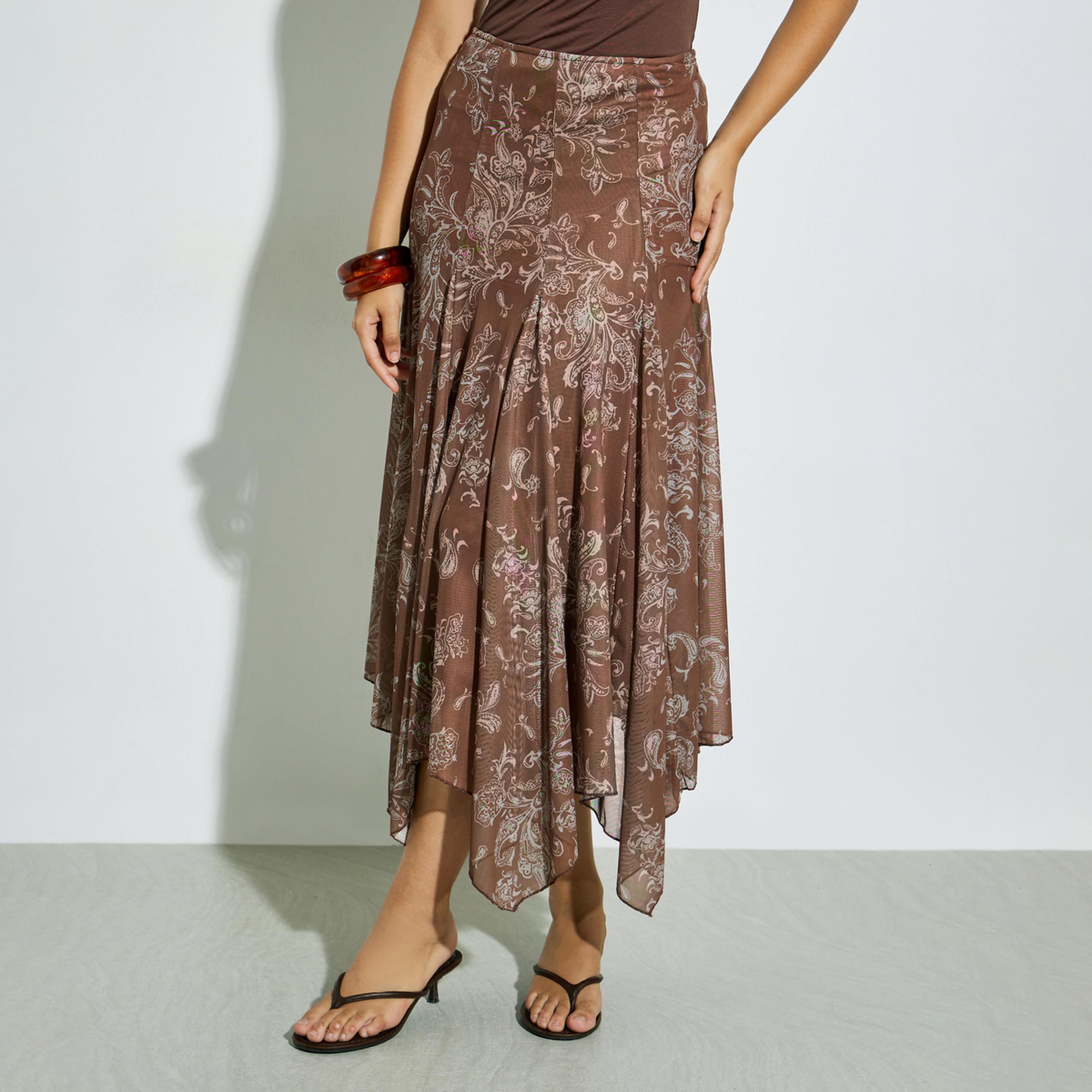 Styli Floral Print Asymmetric Hem Midi Skirt-women-clothing-bottoms-skirts-image-1