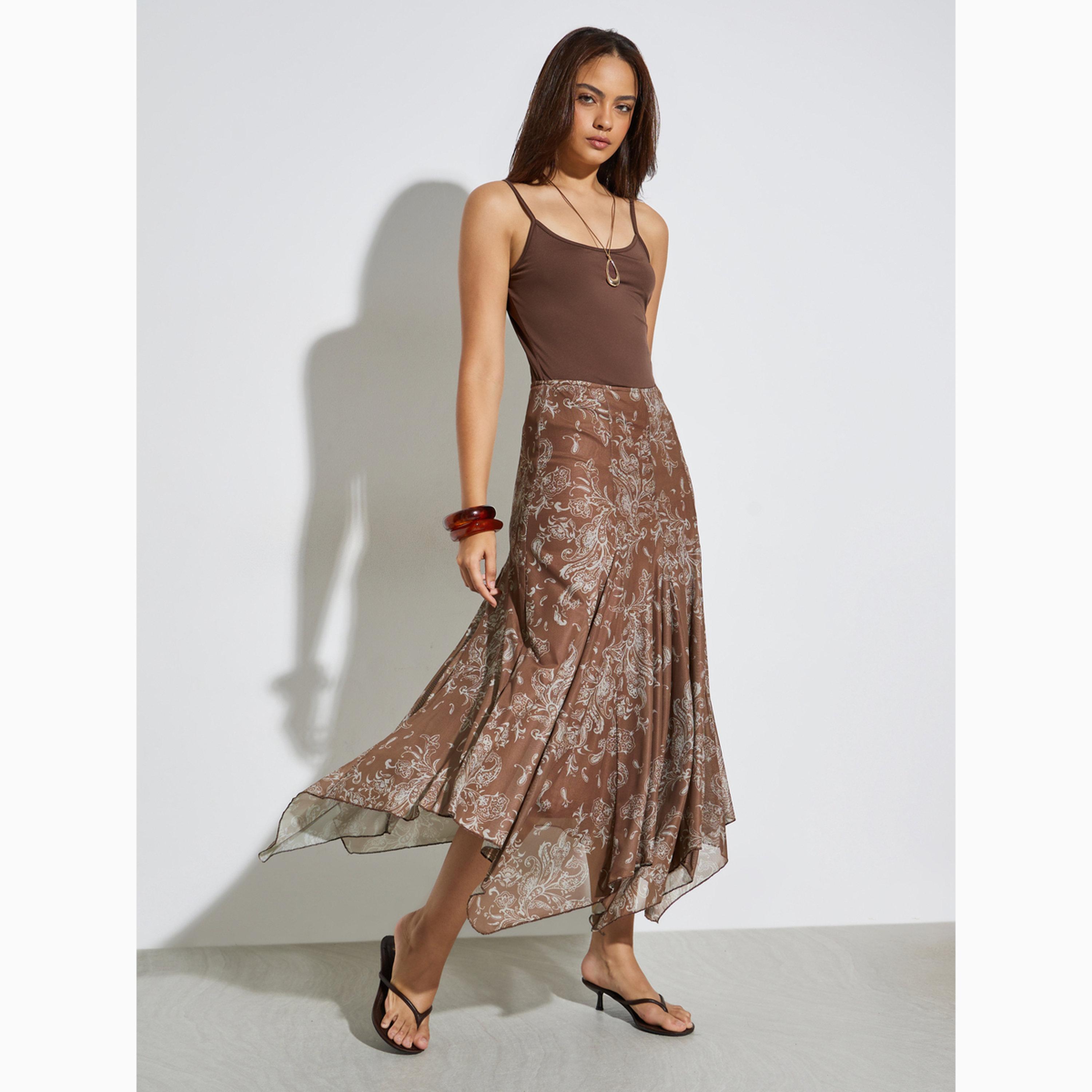 تنورة ميدي بحافة غير متماثلة وطبعة أزهار-women-clothing-bottoms-skirts-image-2