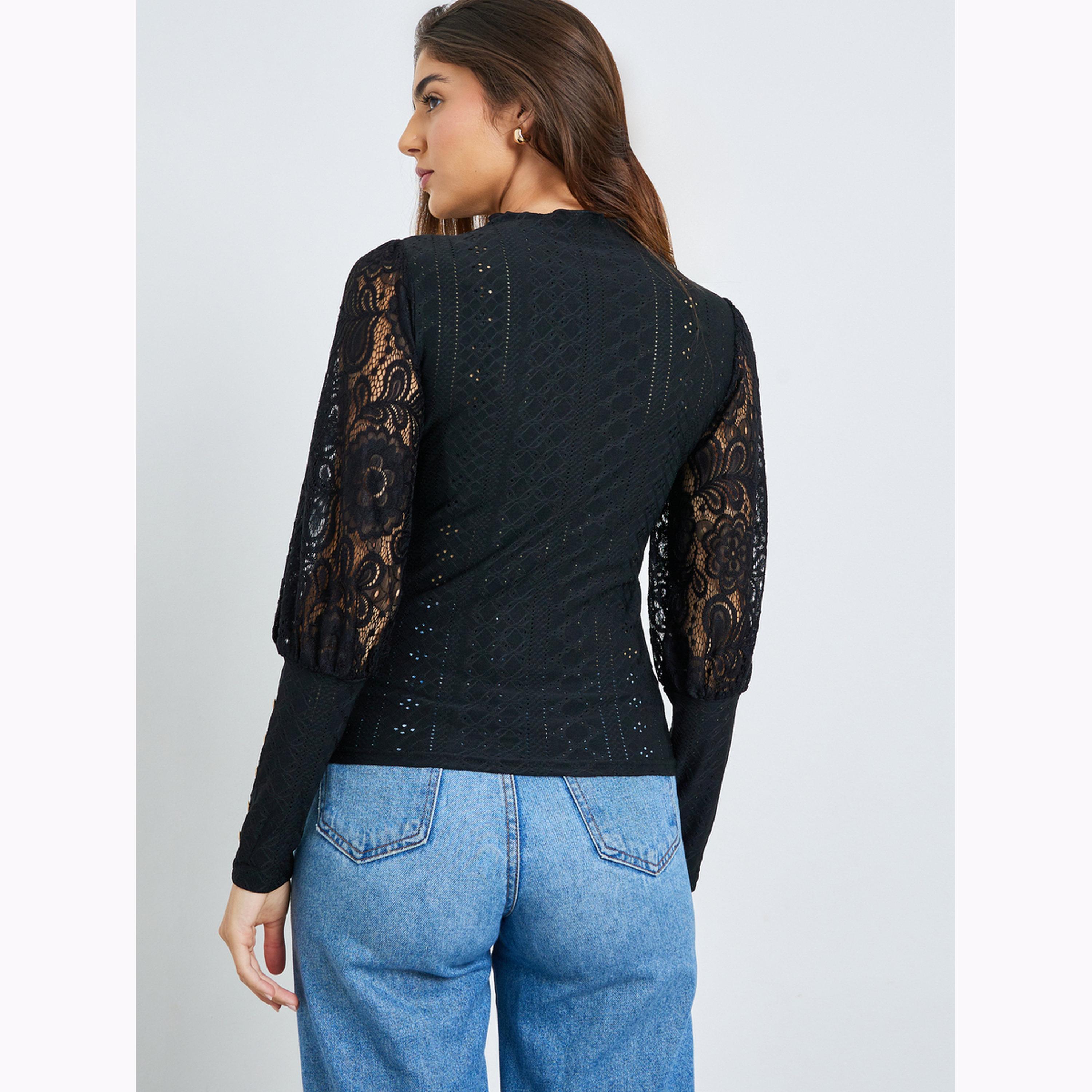 Styli Black Lace Knit Top-women-clothing-shirtsandblouses-blouses-image-4