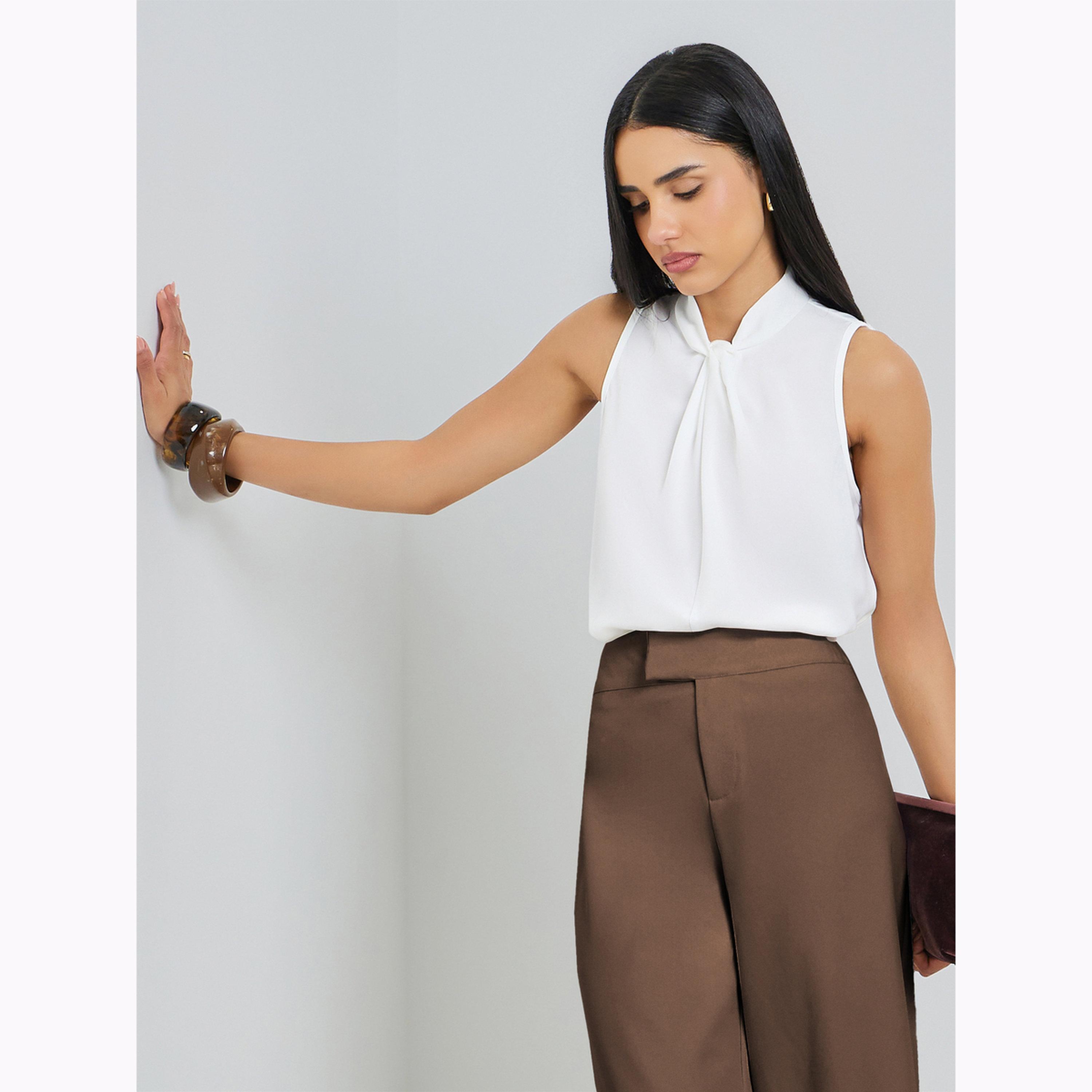 Styli White Knot Detail High Neck Sleeveless Blouse-women-clothing-shirtsandblouses-blouses-image-3