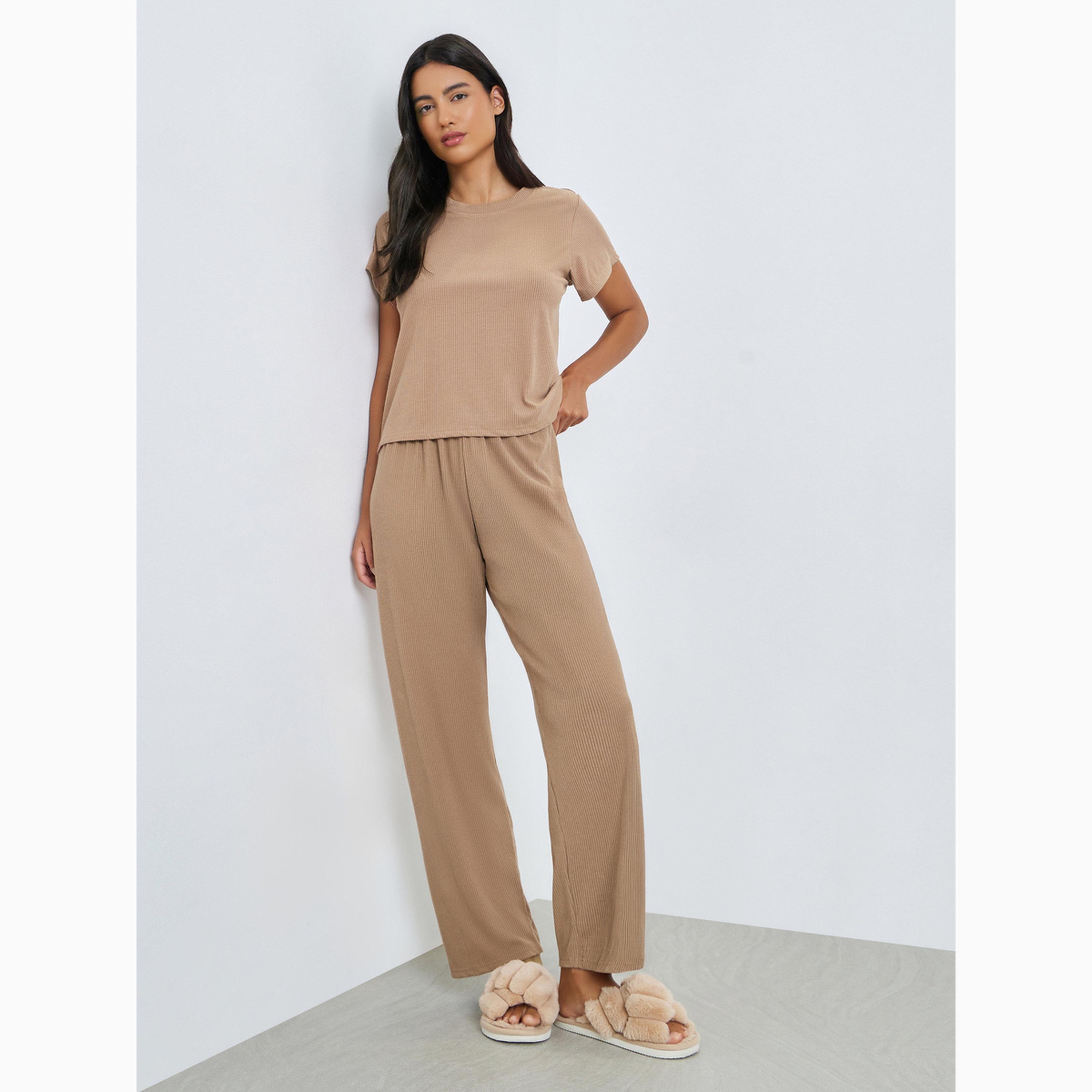 Styli Ribbed Short Sleeve T-Shirt, Shorts and Pants Pyjama Set-women-clothing-nightwear-pyjamas-longsets-image-3