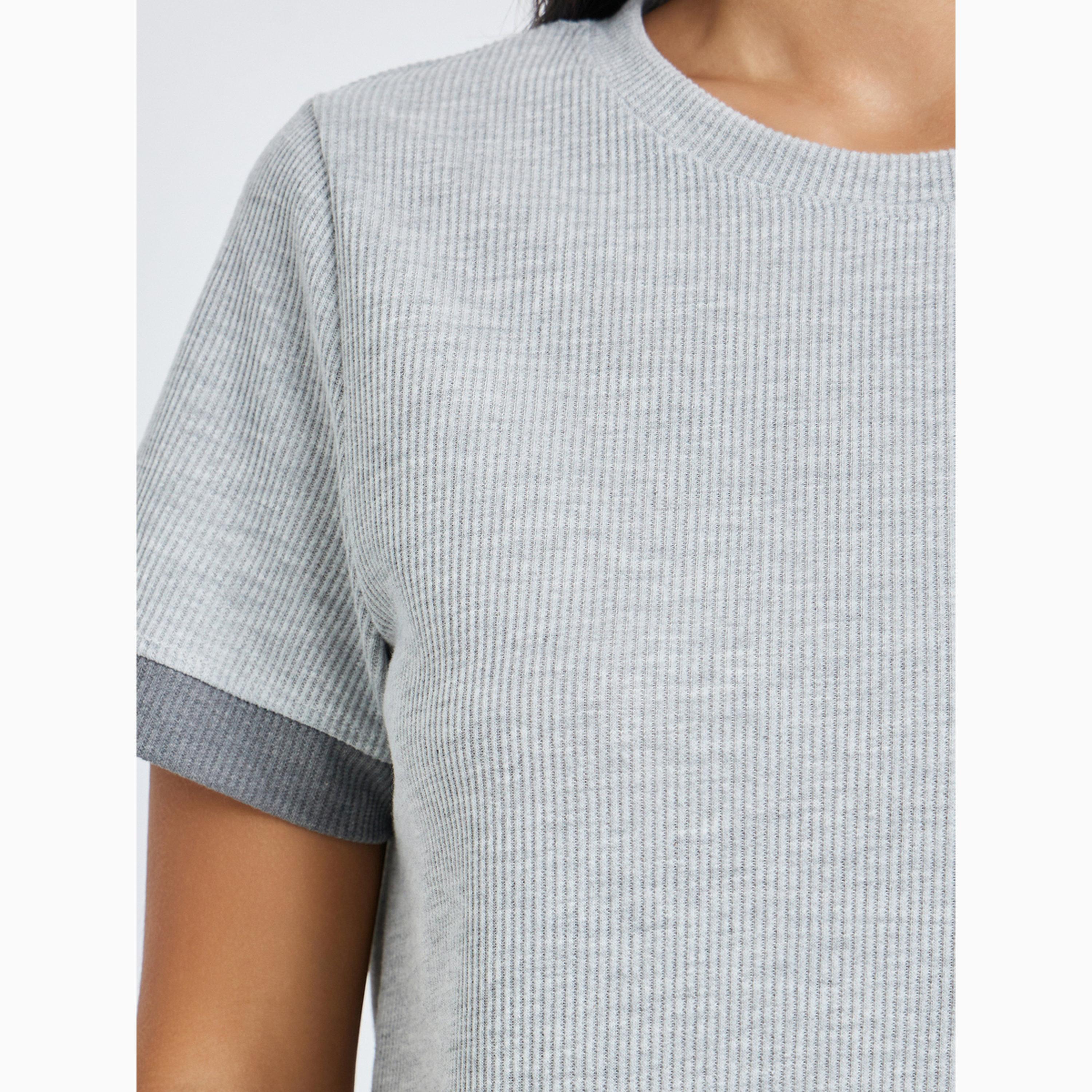 Styli Grey Ribbed Contrast Hem T-Shirt and Pyjama Pants Set-women-clothing-nightwear-pyjamas-longsets-image-3
