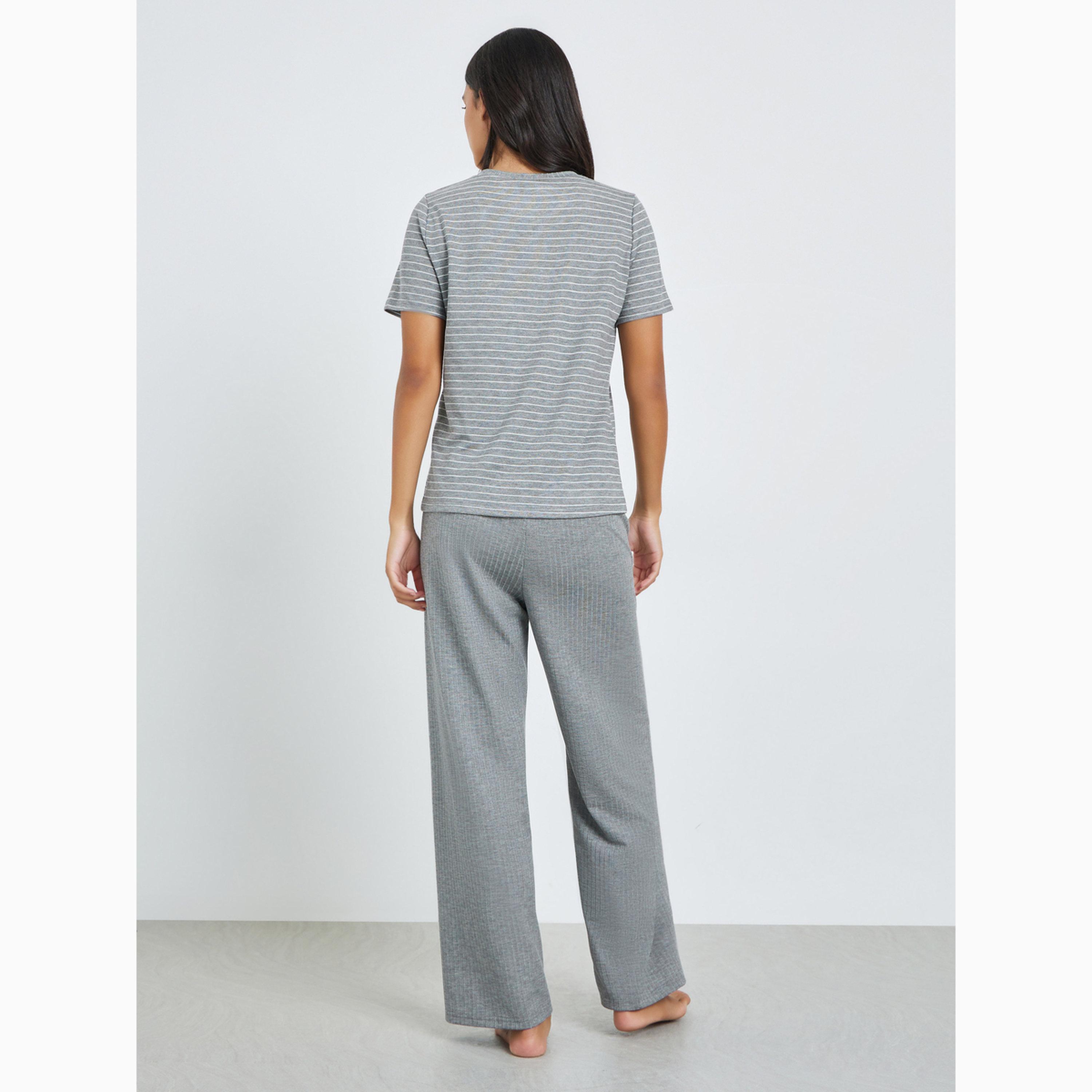 Styli Striped T-Shirt and Pants Pyjama Set-women-clothing-nightwear-pyjamas-longsets-image-5