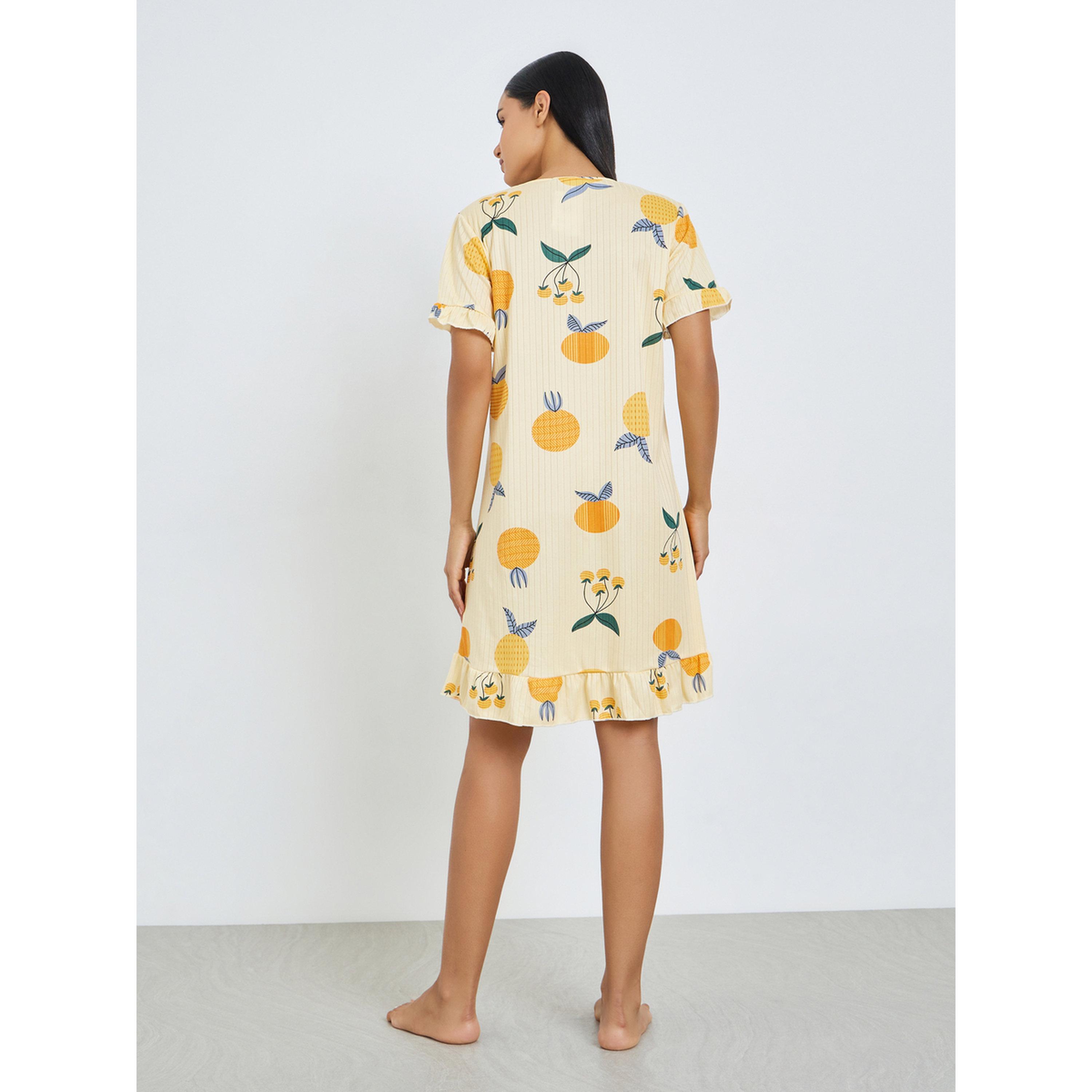 Styli Yellow Fruit Print Short Sleeve Nightdress-women-clothing-nightwear-nighties-image-3